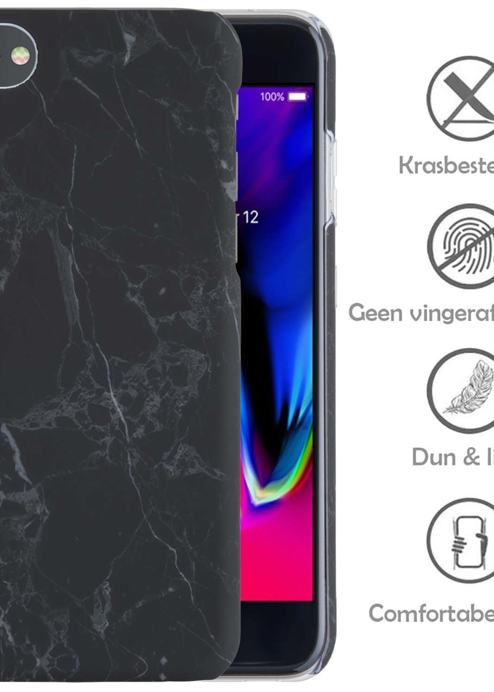 LUQ Hoesje Geschikt voor iPhone SE 2022 Hoesje Marmer Case Hard Cover - Hoes Geschikt voor iPhone SE (2022) Case Marmer Hoesje Backcover - Zwart