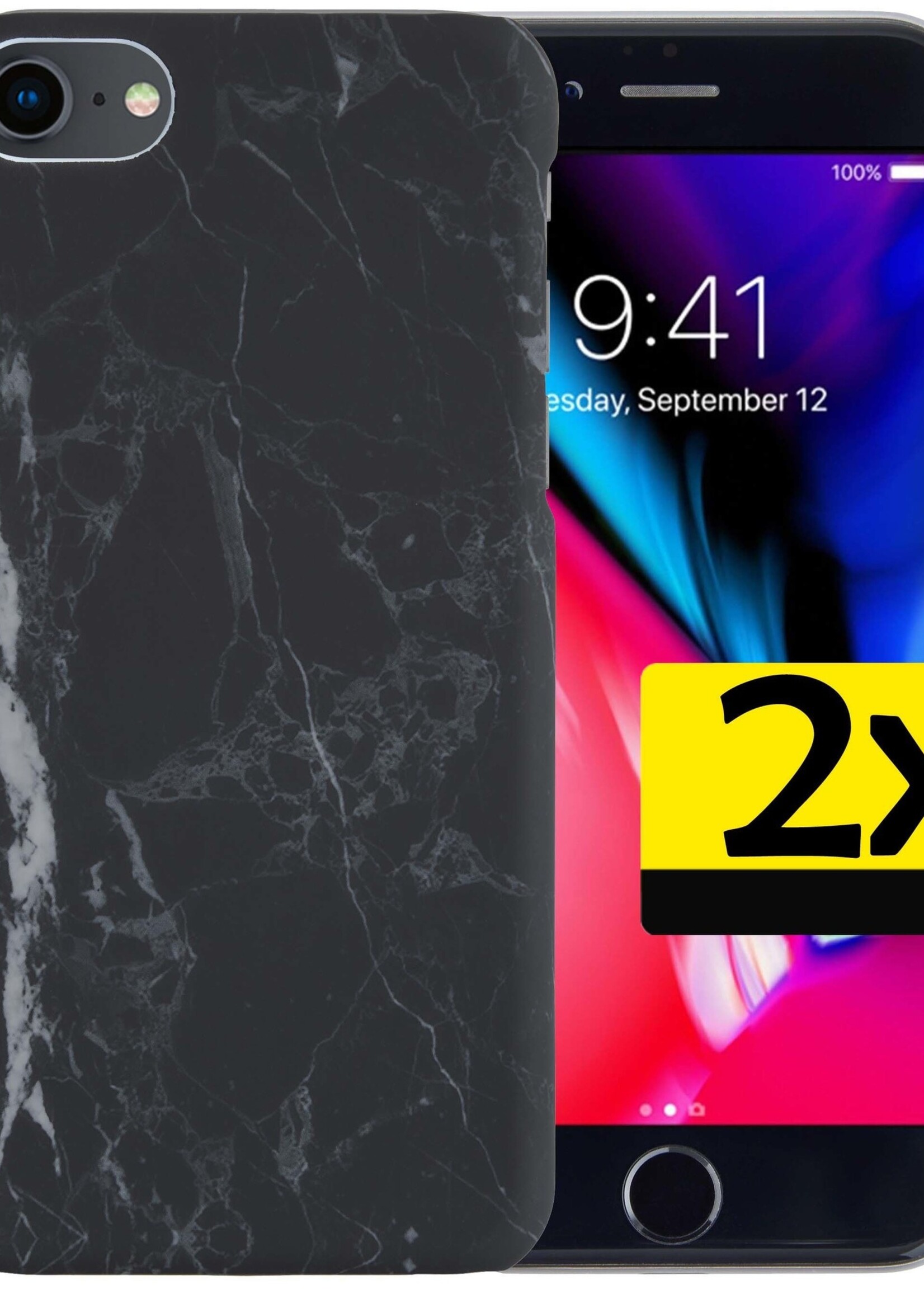 LUQ Hoesje Geschikt voor iPhone SE 2022 Hoesje Marmer Case Hard Cover - Hoes Geschikt voor iPhone SE (2022) Case Marmer Hoesje Backcover - Zwart - 2 Stuks