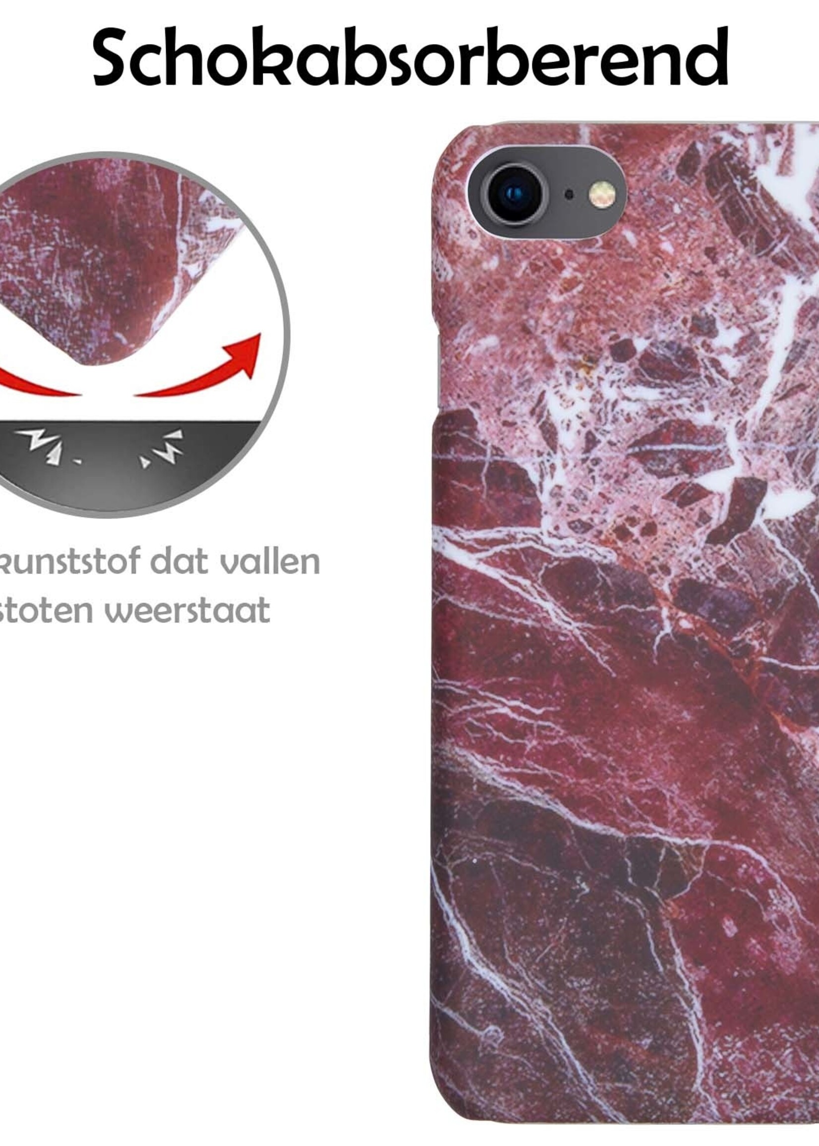 LUQ Hoesje Geschikt voor iPhone SE 2022 Hoesje Marmer Case Hard Cover Met Screenprotector - Hoes Geschikt voor iPhone SE (2022) Case Marmer Hoesje Backcover - Rood