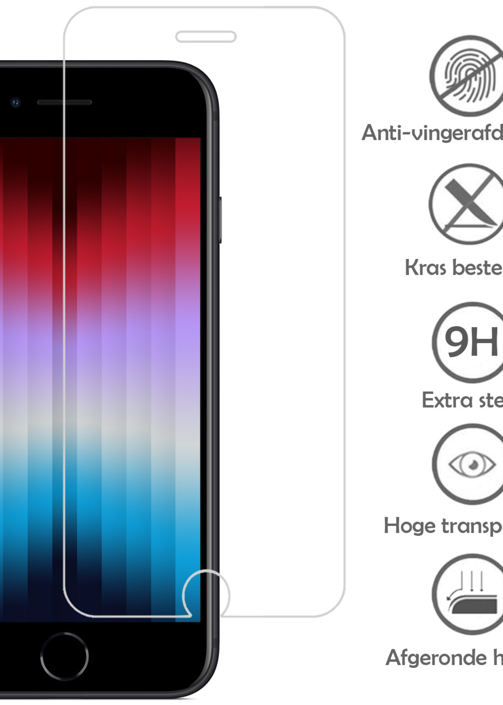 LUQ Hoesje Geschikt voor iPhone SE 2022 Hoesje Marmer Case Hard Cover Met 2x Screenprotector - Hoes Geschikt voor iPhone SE (2022) Case Marmer Hoesje Backcover - Zwart