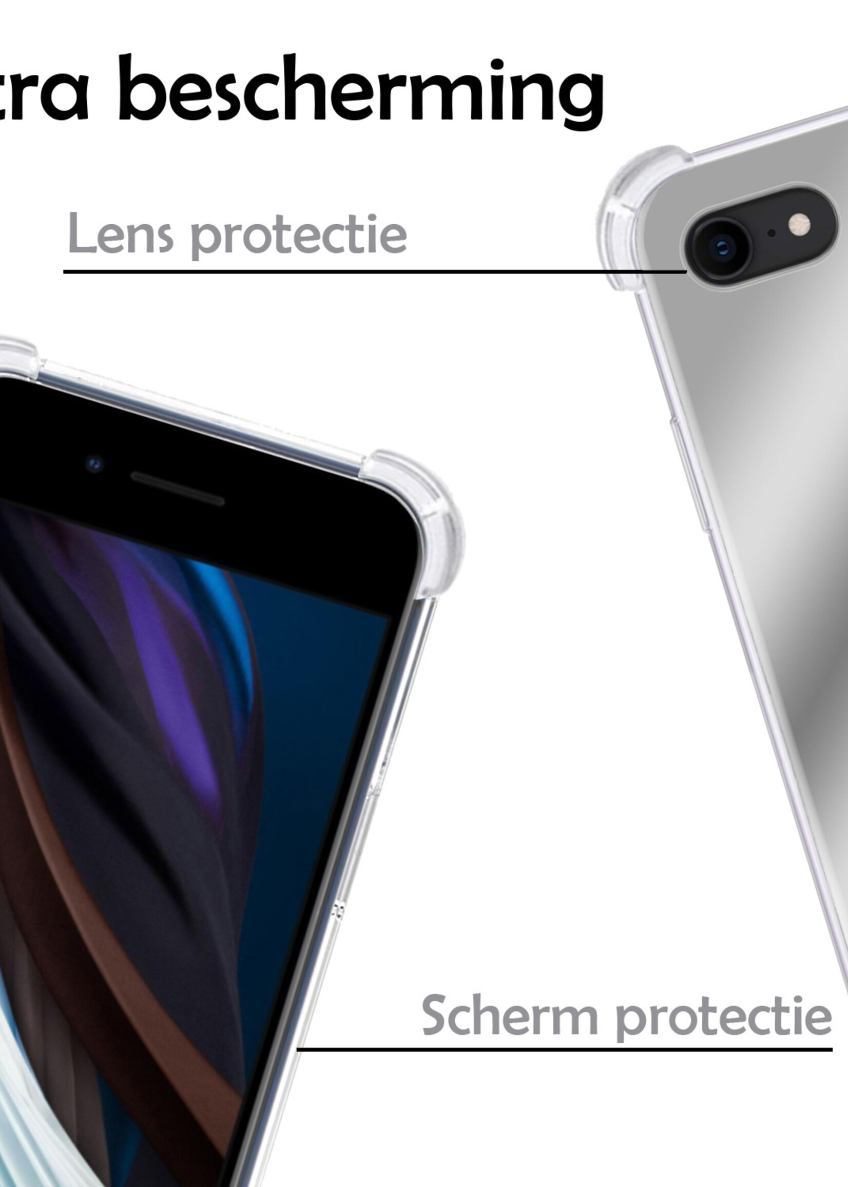 LUQ Hoesje Geschikt voor iPhone SE 2022 Hoesje Shockproof Case Siliconen Met Screenprotector - Hoes Geschikt voor iPhone SE (2022) Hoes Cover Siliconen - Zilver