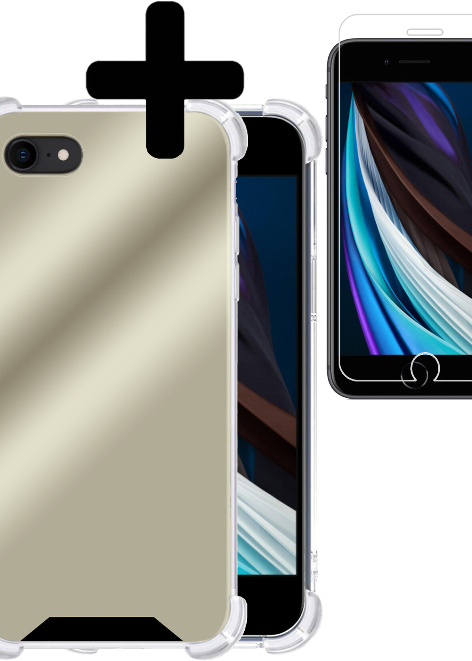 LUQ Hoesje Geschikt voor iPhone SE 2022 Hoesje Shockproof Case Siliconen Met Screenprotector - Hoes Geschikt voor iPhone SE (2022) Hoes Cover Siliconen - Goud