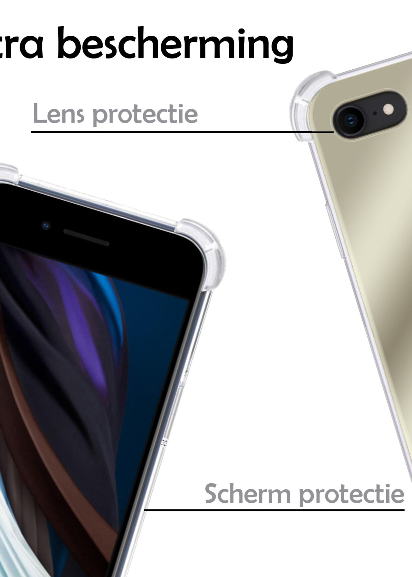 LUQ Hoesje Geschikt voor iPhone SE 2022 Hoesje Shockproof Case Siliconen Met Screenprotector - Hoes Geschikt voor iPhone SE (2022) Hoes Cover Siliconen - Goud