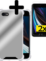 LUQ LUQ iPhone SE 2022 Spiegel Hoesje Met 2x Screenprotector - Zilver