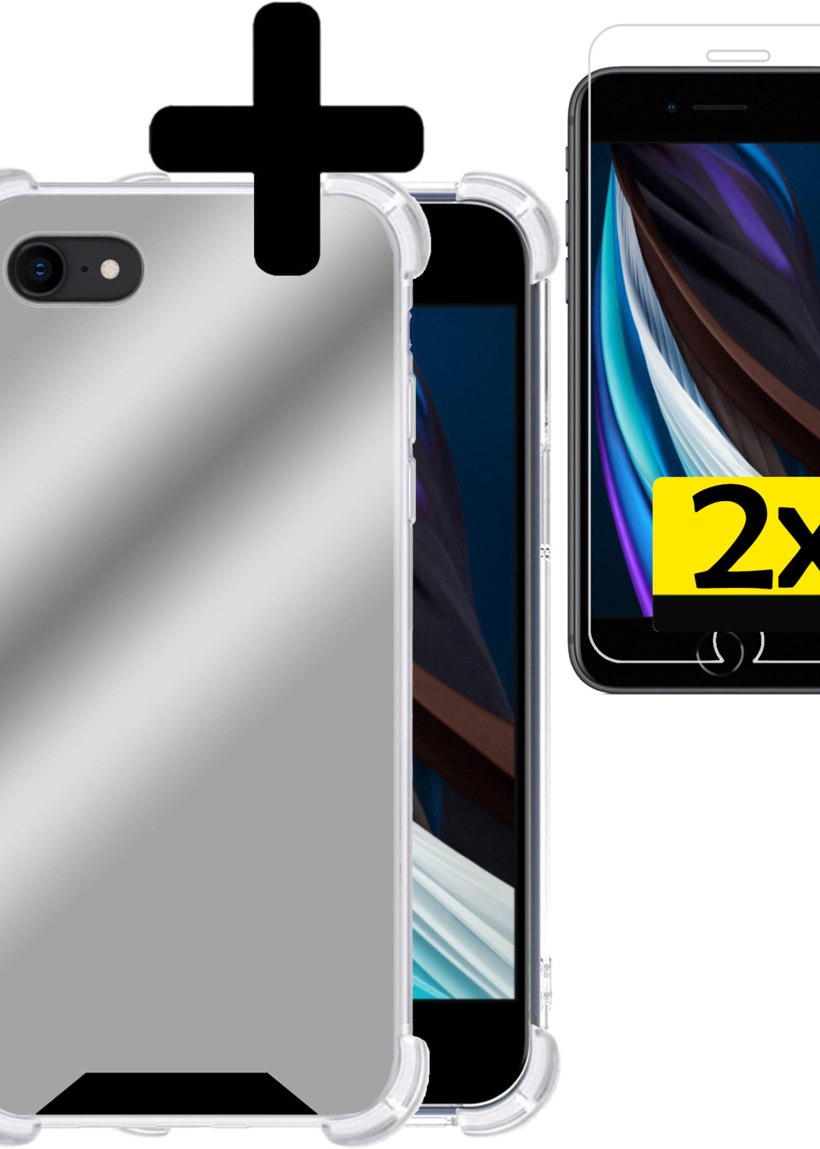 LUQ Hoesje Geschikt voor iPhone SE 2022 Hoesje Shockproof Case Siliconen Met 2x Screenprotector - Hoes Geschikt voor iPhone SE (2022) Hoes Cover Siliconen - Zilver