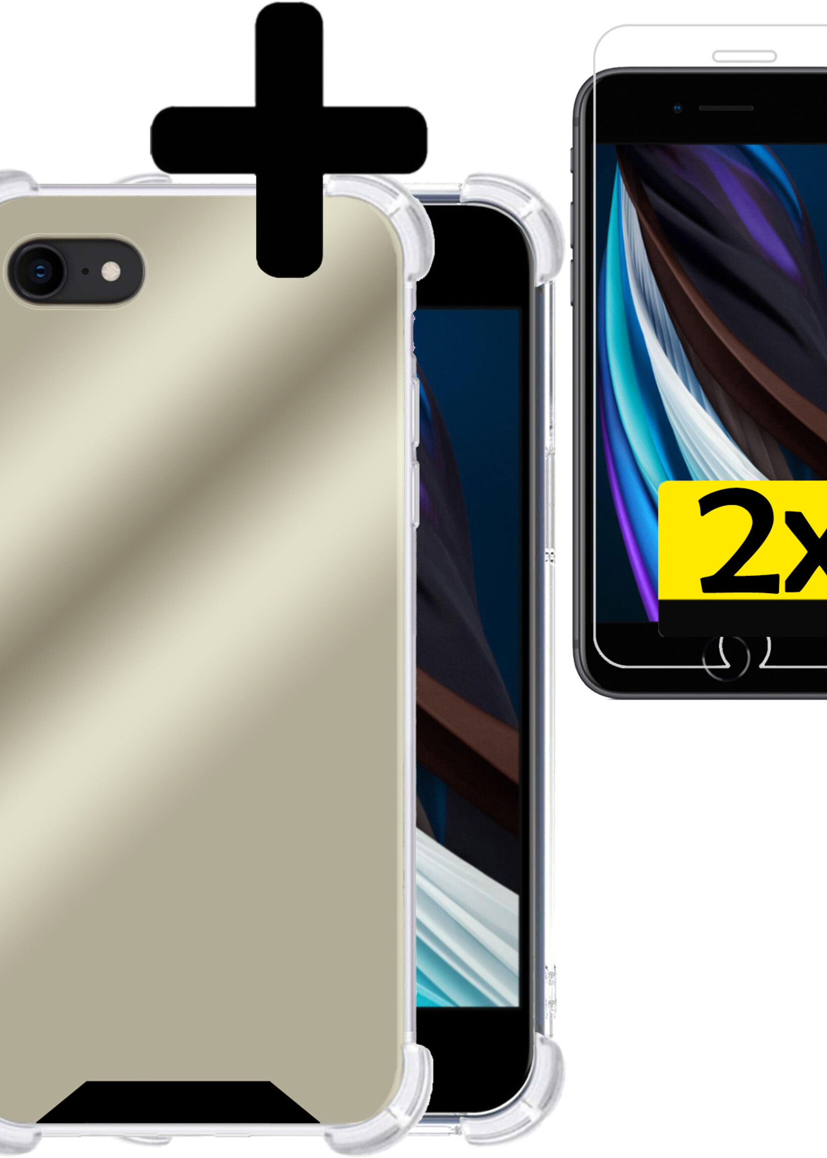 LUQ Hoesje Geschikt voor iPhone SE 2022 Hoesje Shockproof Case Siliconen Met 2x Screenprotector - Hoes Geschikt voor iPhone SE (2022) Hoes Cover Siliconen - Goud