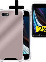 LUQ LUQ iPhone SE 2022 Spiegel Hoesje Met 2x Screenprotector - Rose Goud