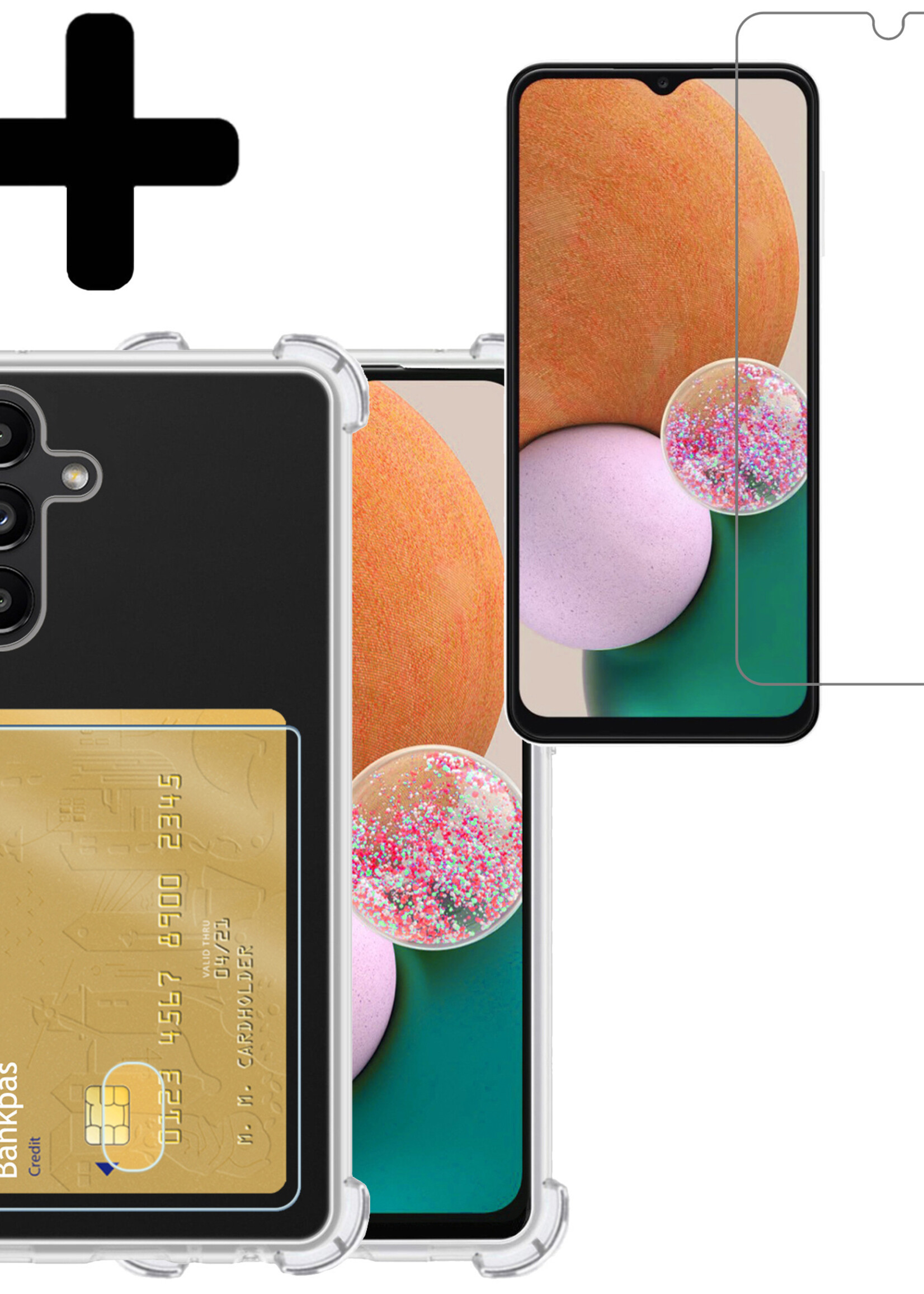 LUQ Hoesje Geschikt voor Samsung A13 4G Hoesje Case Pashouder Cover Siliconen Met Screenprotector - Hoes Geschikt voor Samsung Galaxy A13 4G Hoesje Met Kaarthouder- Transparant