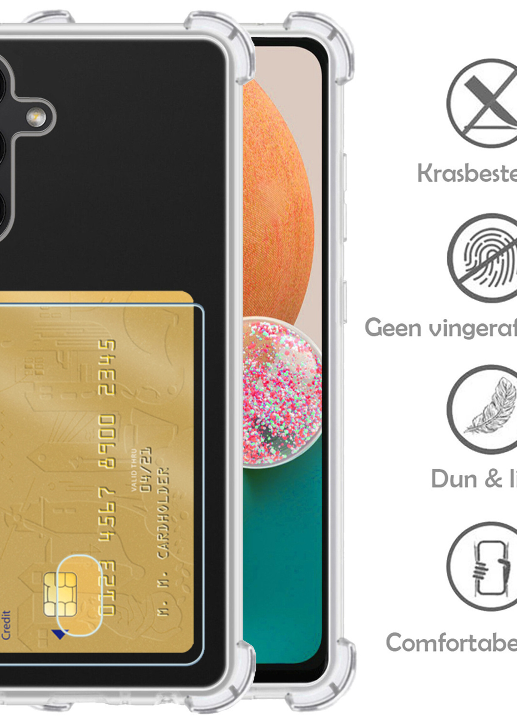 LUQ Hoesje Geschikt voor Samsung A13 4G Hoesje Case Pashouder Cover Siliconen Met Screenprotector - Hoes Geschikt voor Samsung Galaxy A13 4G Hoesje Met Kaarthouder- Transparant