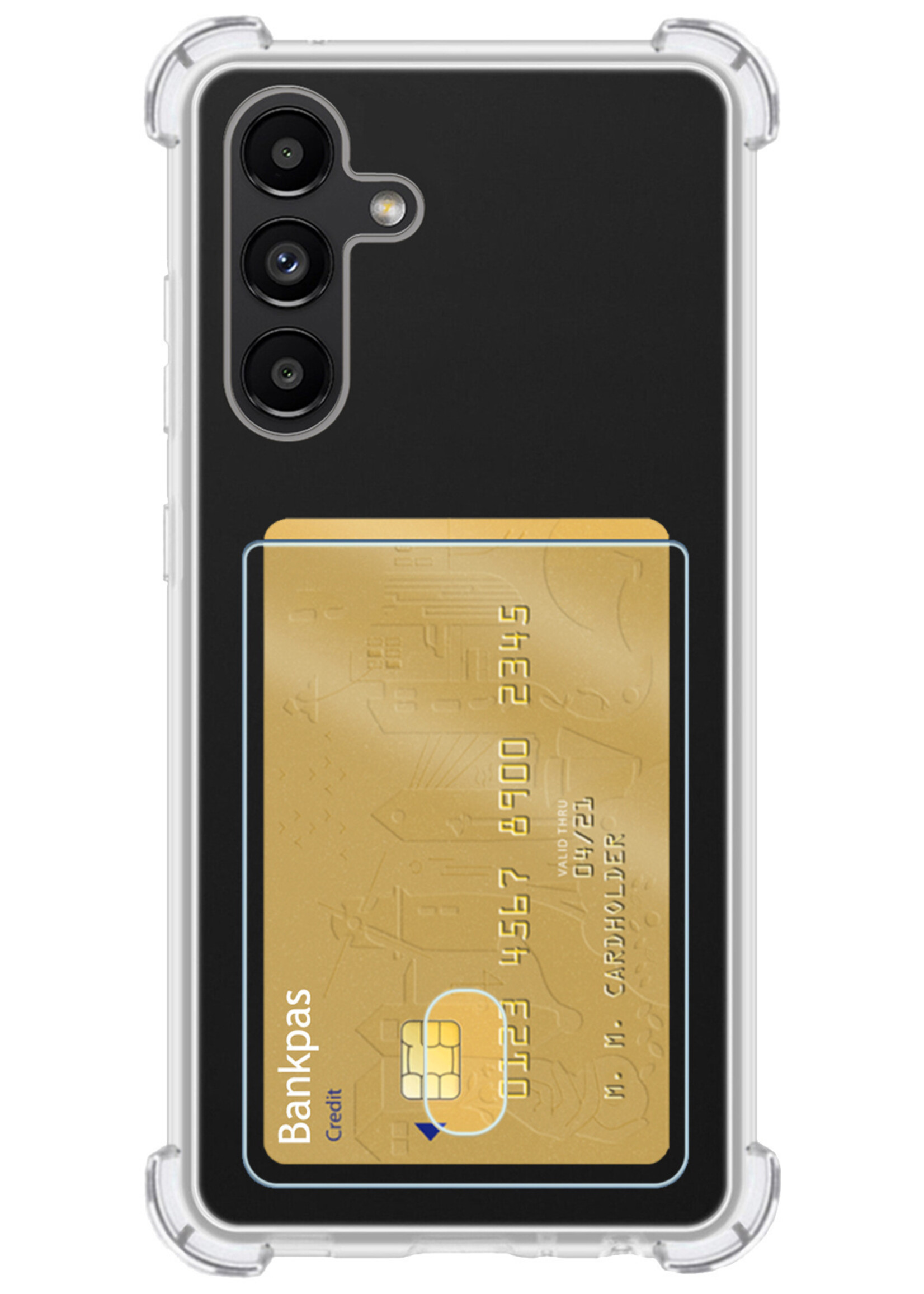 LUQ Hoesje Geschikt voor Samsung A13 4G Hoesje Case Pashouder Cover Siliconen Met Screenprotector - Hoes Geschikt voor Samsung Galaxy A13 4G Hoesje Met Kaarthouder- Transparant