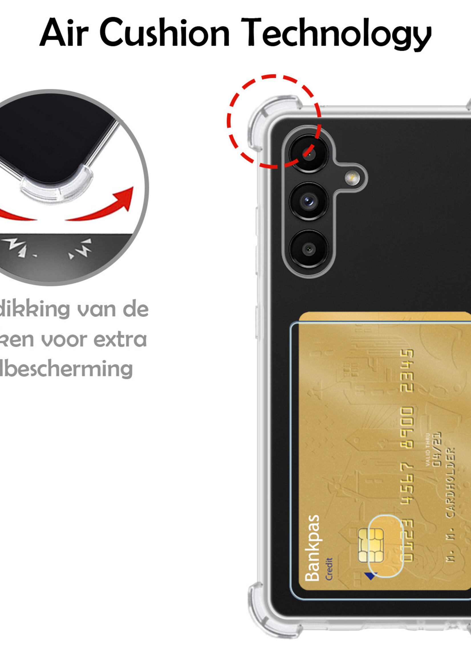 LUQ Hoesje Geschikt voor Samsung A13 4G Hoesje Case Pashouder Cover Siliconen Met 2x Screenprotector - Hoes Geschikt voor Samsung Galaxy A13 4G Hoesje Met Kaarthouder- Transparant