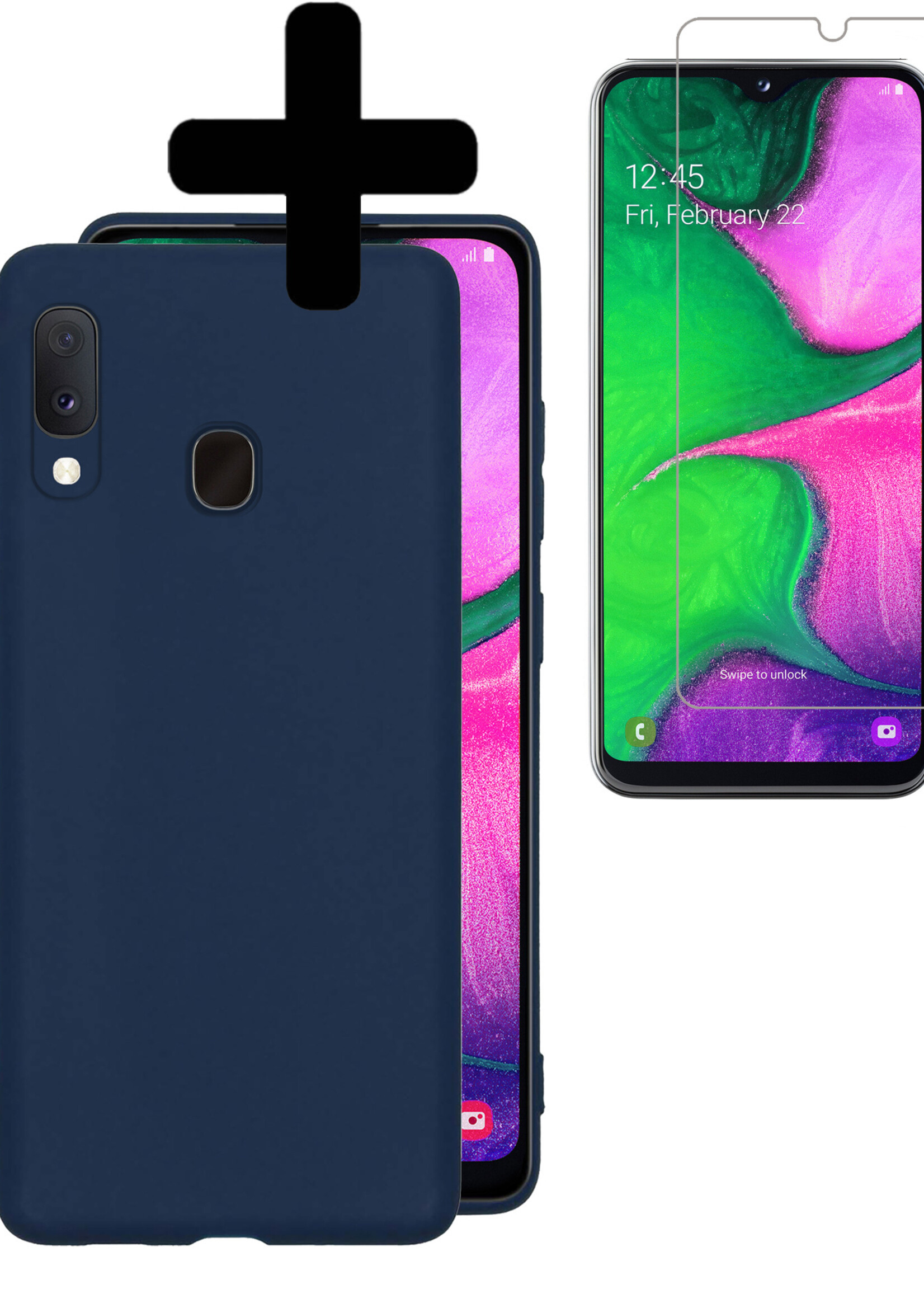 LUQ Hoesje Geschikt voor Samsung A20e Hoesje Siliconen Case Met Screenprotector - Hoes Geschikt voor Samsung Galaxy A20e Hoes Siliconen - Donkerblauw
