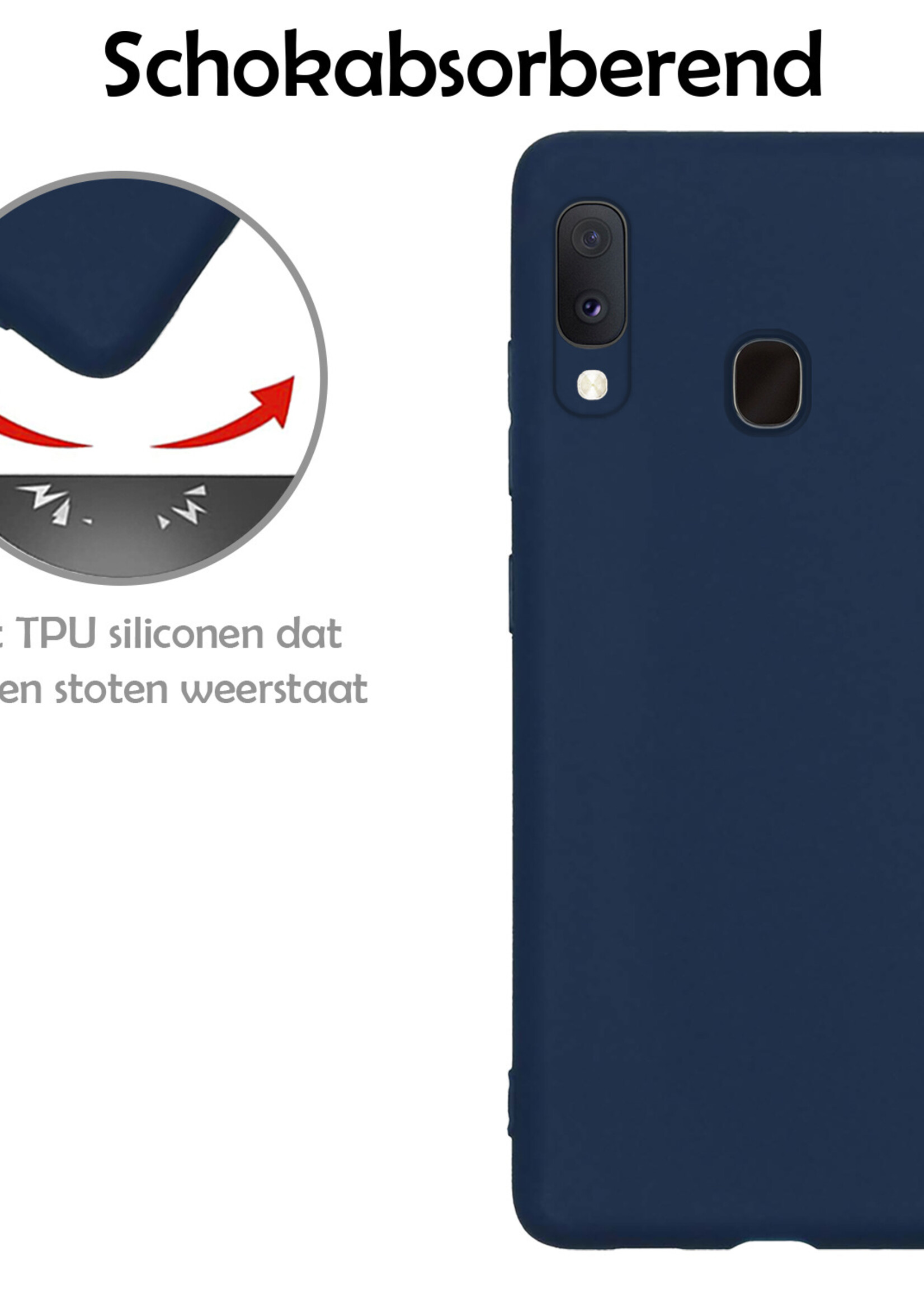 LUQ Hoesje Geschikt voor Samsung A20e Hoesje Siliconen Case Met Screenprotector - Hoes Geschikt voor Samsung Galaxy A20e Hoes Siliconen - Donkerblauw