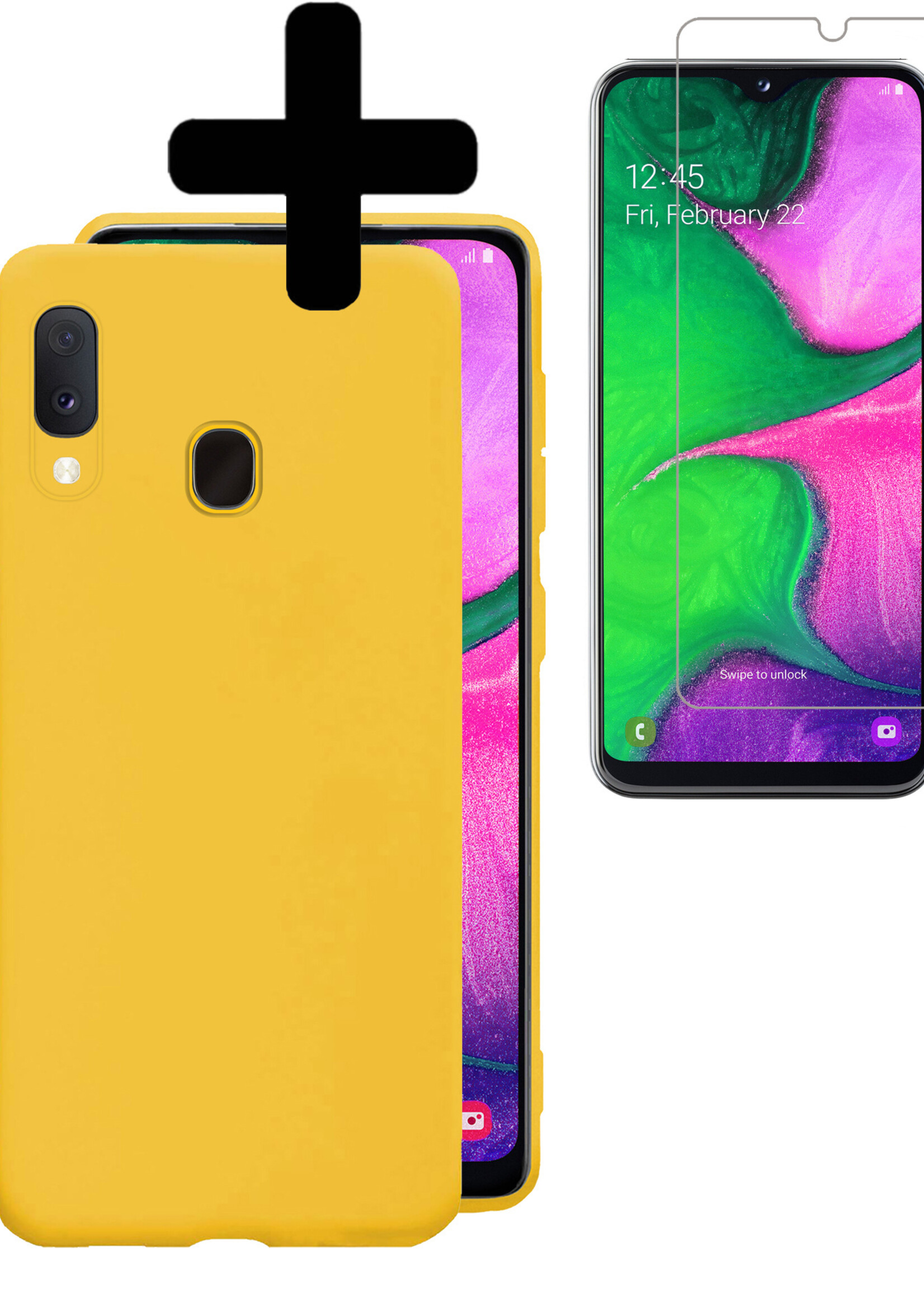 LUQ Hoesje Geschikt voor Samsung A20e Hoesje Siliconen Case Met Screenprotector - Hoes Geschikt voor Samsung Galaxy A20e Hoes Siliconen - Geel