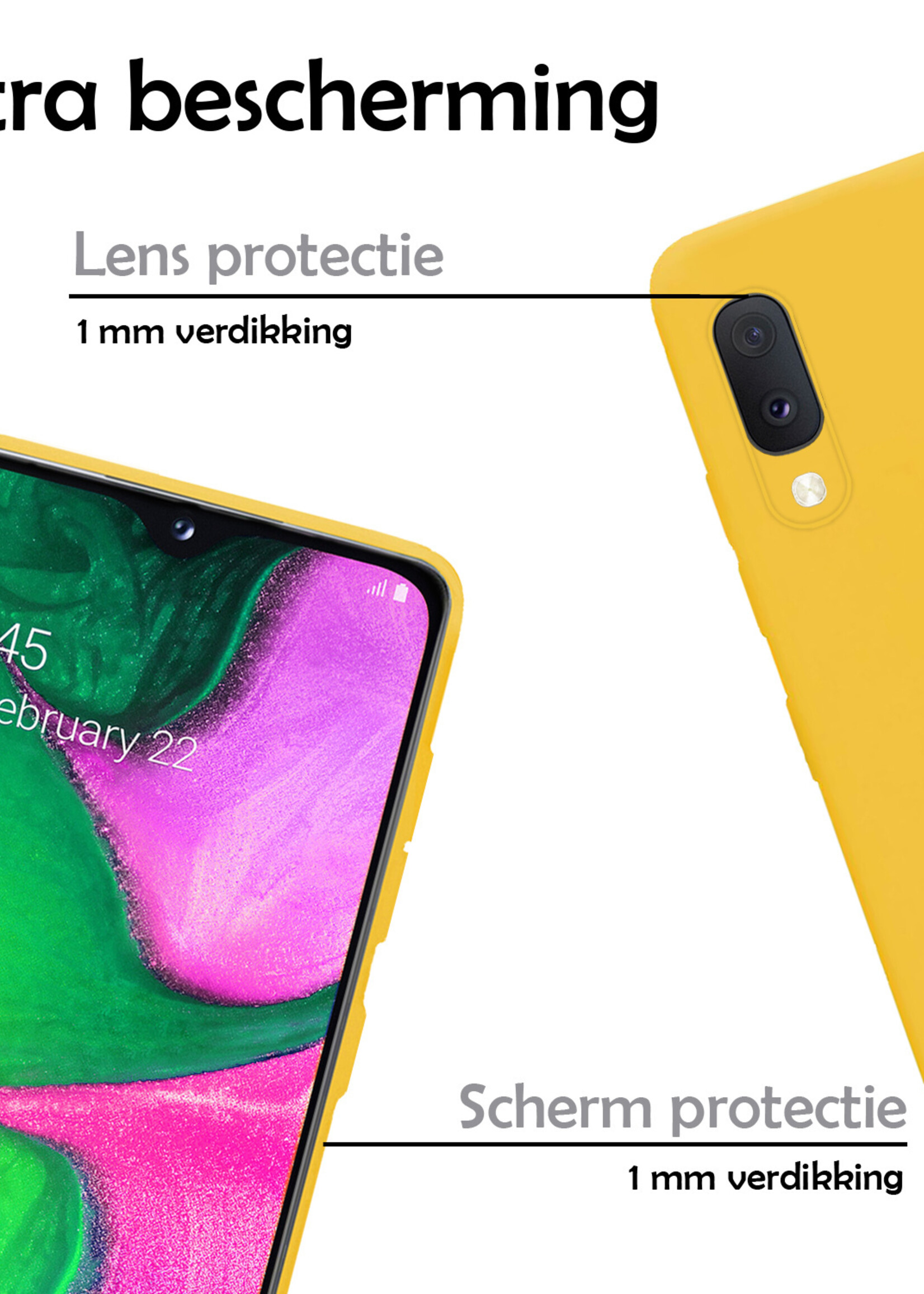LUQ Hoesje Geschikt voor Samsung A20e Hoesje Siliconen Case Met Screenprotector - Hoes Geschikt voor Samsung Galaxy A20e Hoes Siliconen - Geel