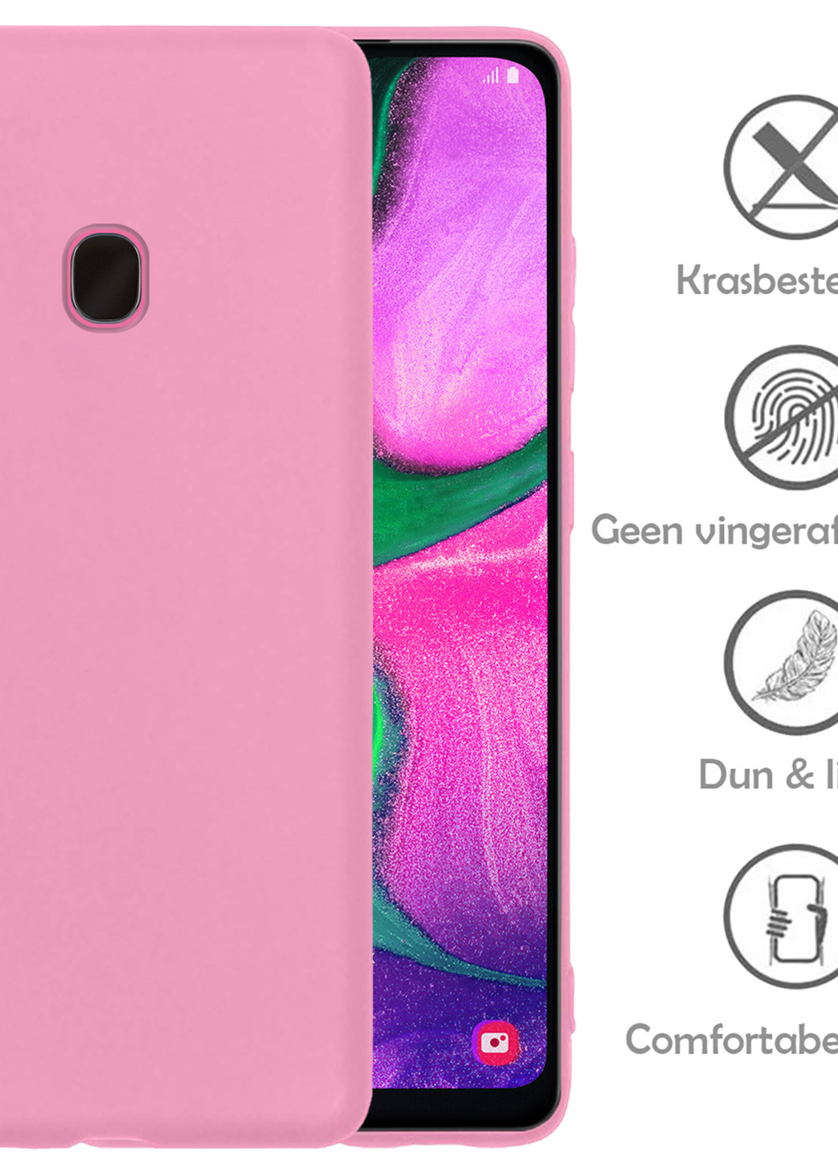 LUQ Hoesje Geschikt voor Samsung A20e Hoesje Siliconen Case Met Screenprotector - Hoes Geschikt voor Samsung Galaxy A20e Hoes Siliconen - Lichtroze