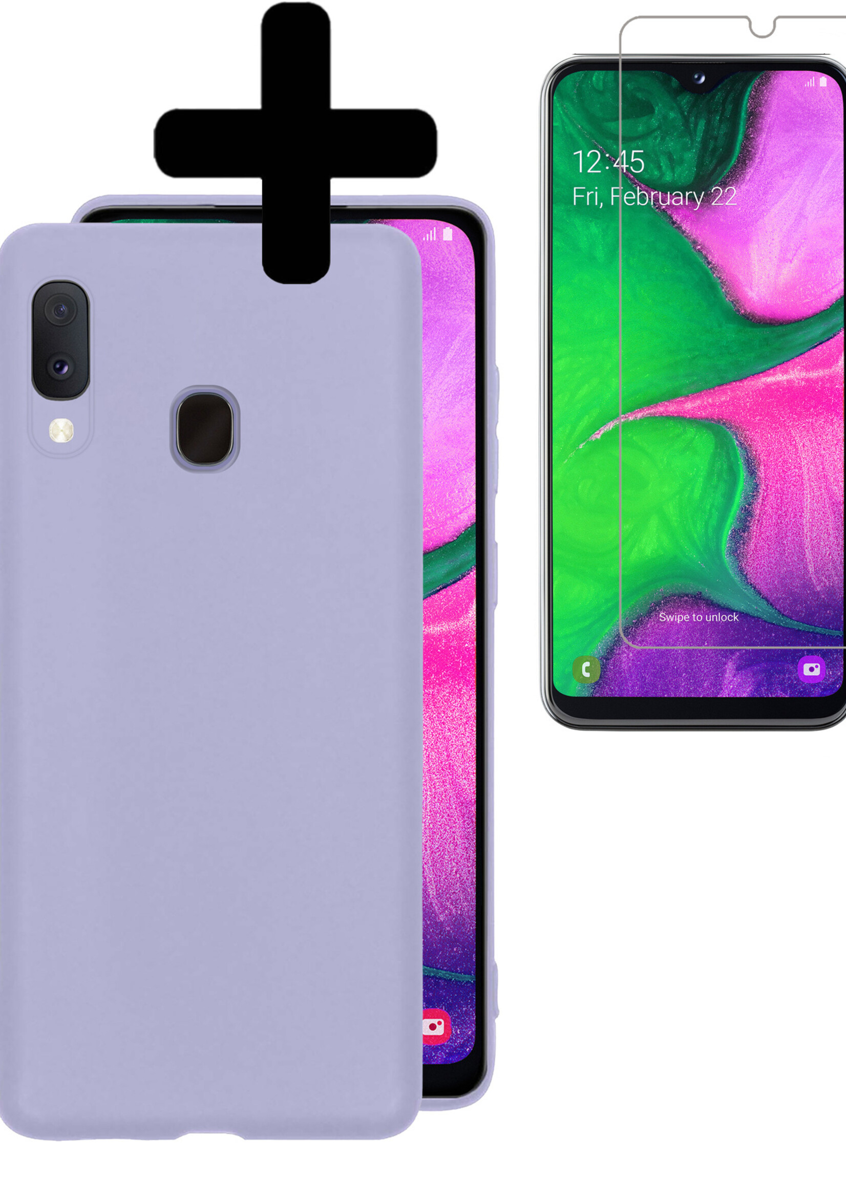 LUQ Hoesje Geschikt voor Samsung A20e Hoesje Siliconen Case Met Screenprotector - Hoes Geschikt voor Samsung Galaxy A20e Hoes Siliconen - Lila