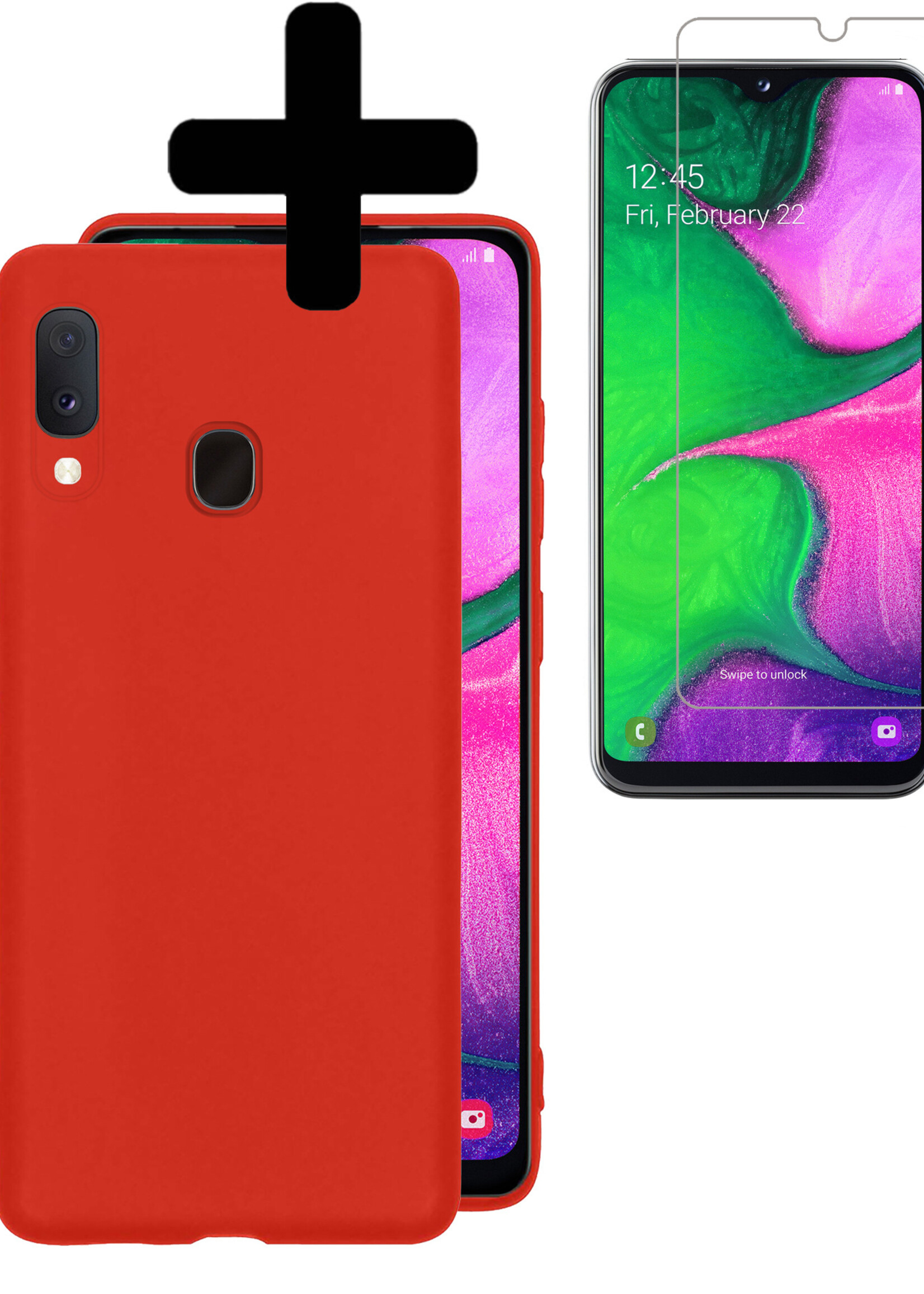 LUQ Hoesje Geschikt voor Samsung A20e Hoesje Siliconen Case Met Screenprotector - Hoes Geschikt voor Samsung Galaxy A20e Hoes Siliconen - Rood