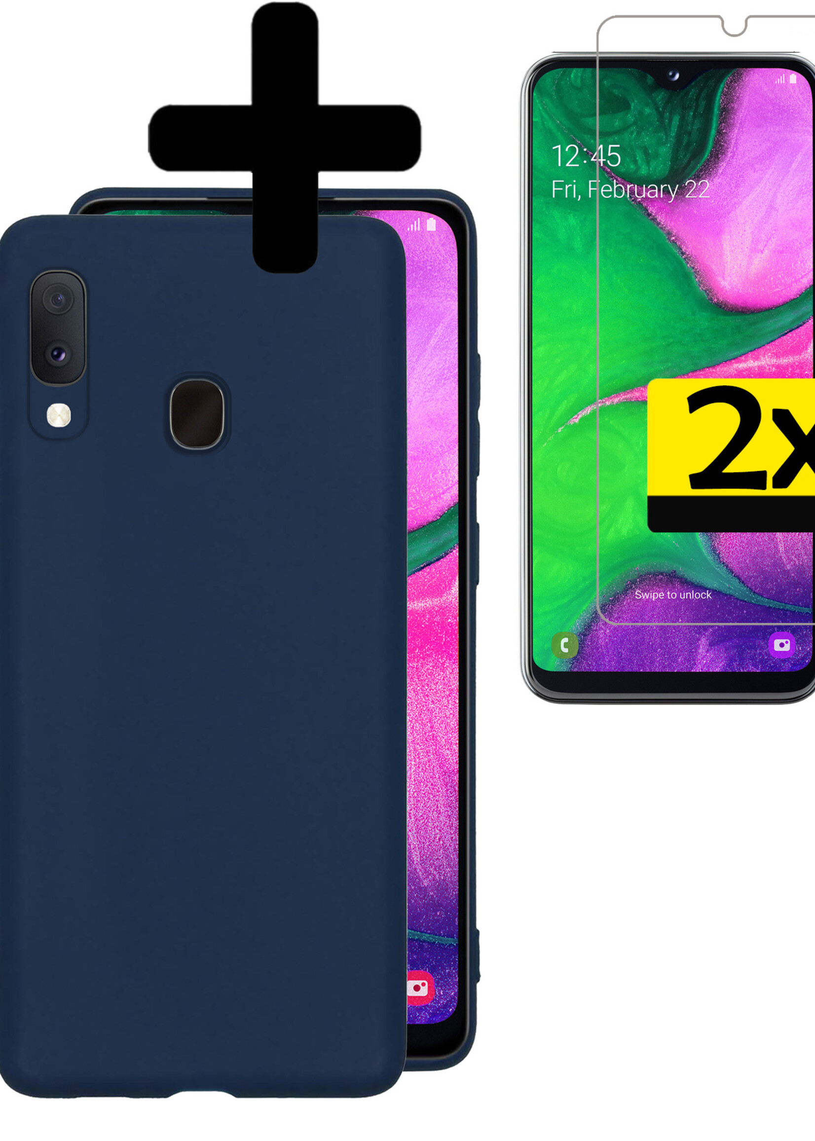 LUQ Hoesje Geschikt voor Samsung A20e Hoesje Siliconen Case Met 2x Screenprotector - Hoes Geschikt voor Samsung Galaxy A20e Hoes Siliconen - Donkerblauw