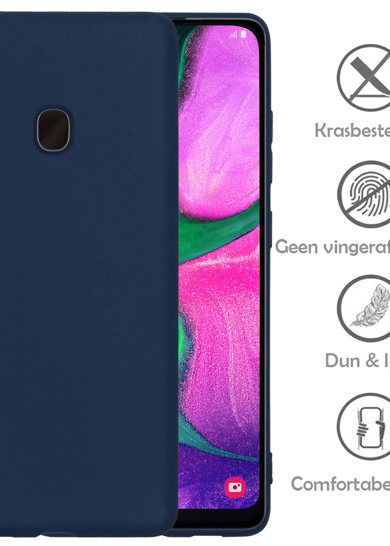 LUQ Hoesje Geschikt voor Samsung A20e Hoesje Siliconen Case Met 2x Screenprotector - Hoes Geschikt voor Samsung Galaxy A20e Hoes Siliconen - Donkerblauw