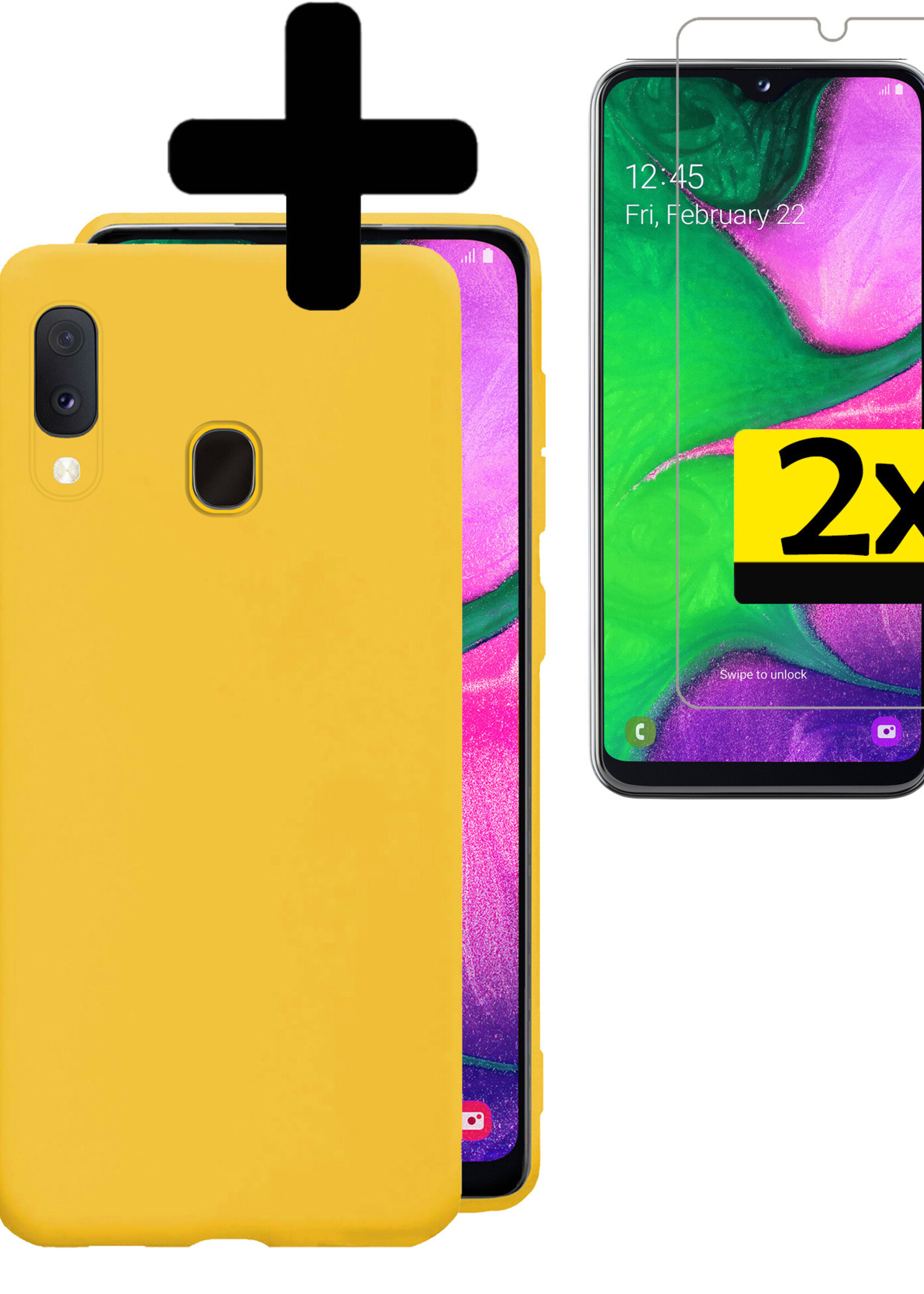 LUQ Hoesje Geschikt voor Samsung A20e Hoesje Siliconen Case Met 2x Screenprotector - Hoes Geschikt voor Samsung Galaxy A20e Hoes Siliconen - Geel