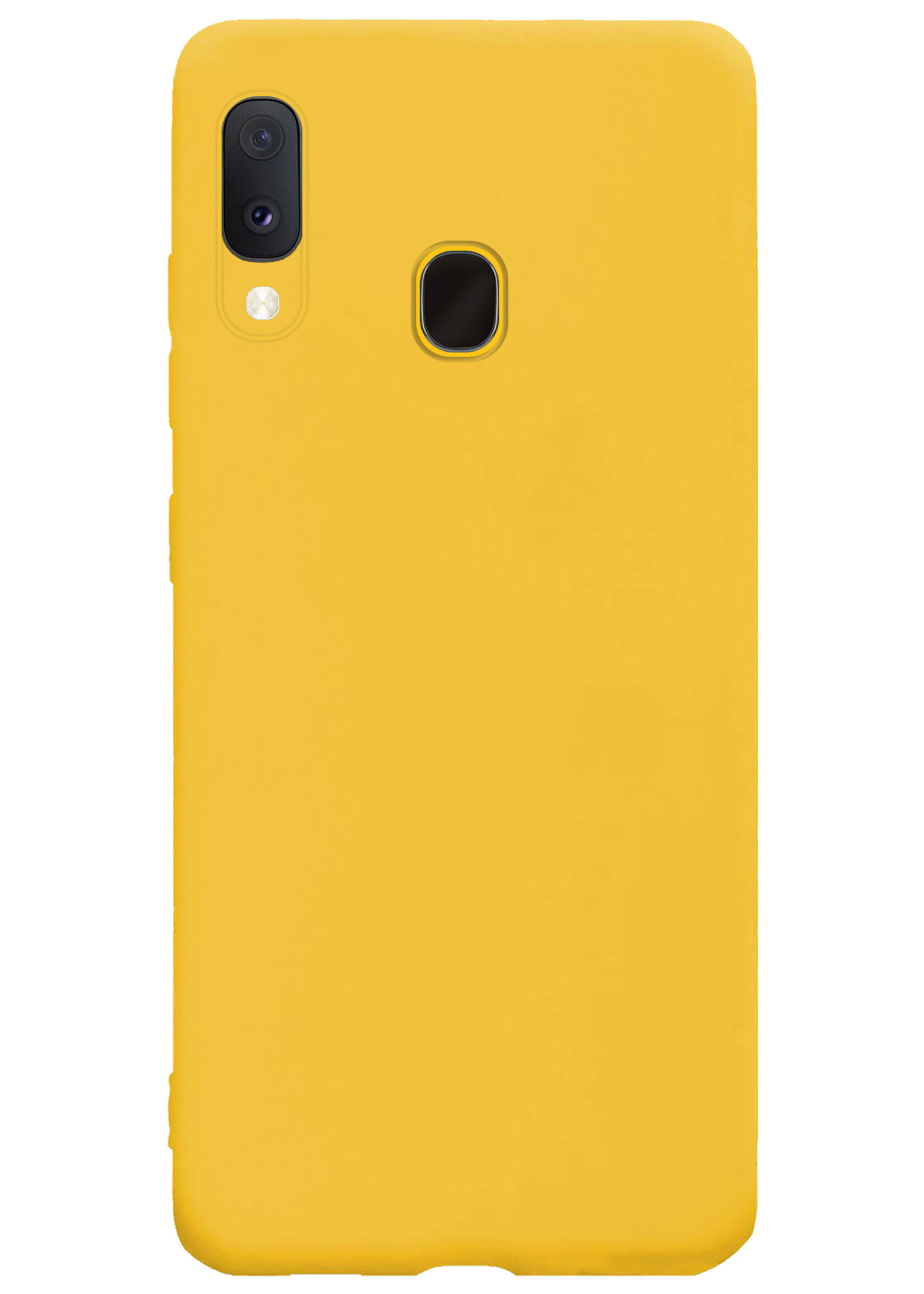 LUQ Hoesje Geschikt voor Samsung A20e Hoesje Siliconen Case Met 2x Screenprotector - Hoes Geschikt voor Samsung Galaxy A20e Hoes Siliconen - Geel