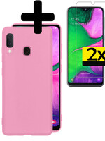 LUQ LUQ Samsung Galaxy A20e Hoesje Siliconen Met 2x Screenprotector - Lichtroze