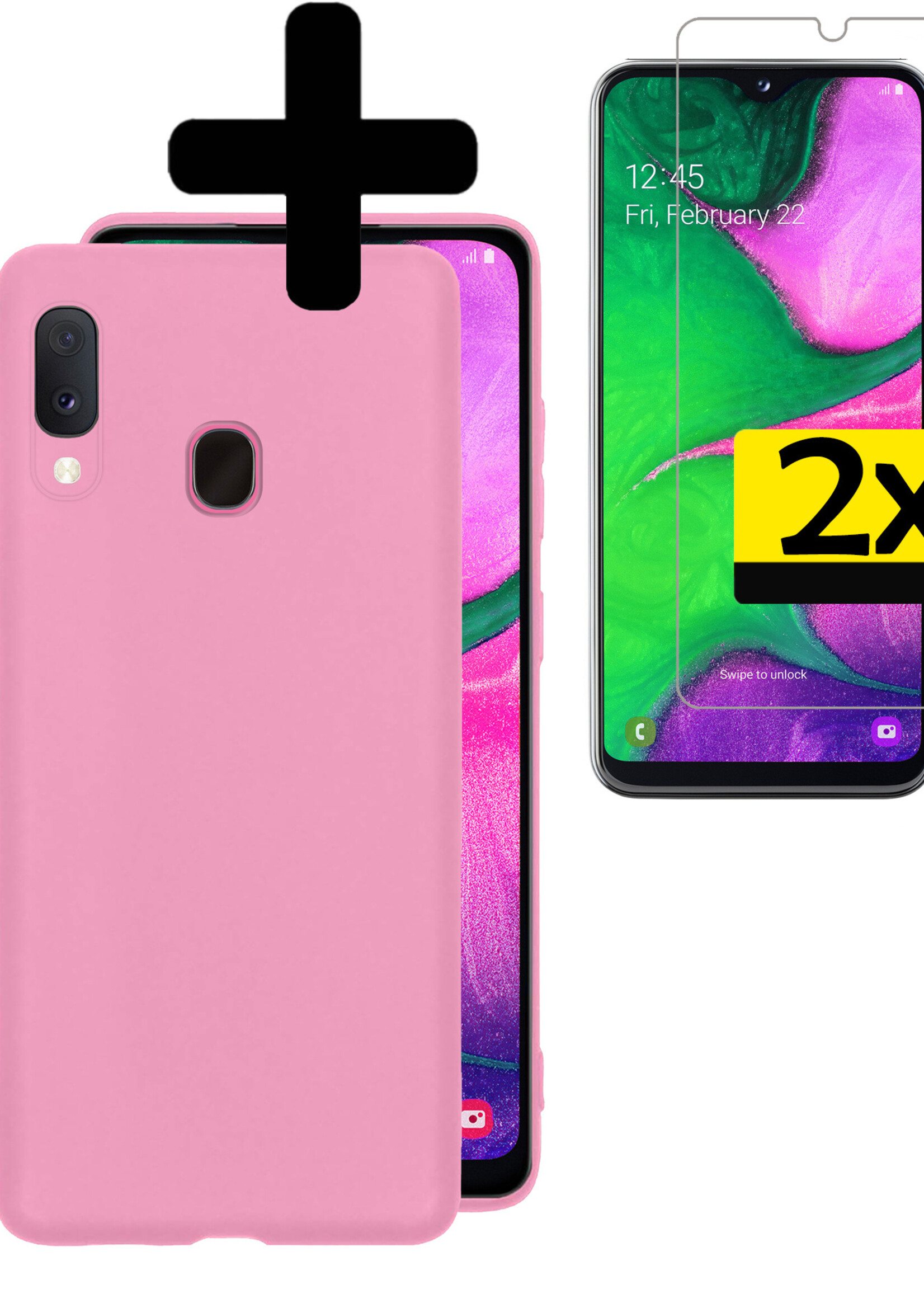 LUQ Hoesje Geschikt voor Samsung A20e Hoesje Siliconen Case Met 2x Screenprotector - Hoes Geschikt voor Samsung Galaxy A20e Hoes Siliconen - Lichtroze