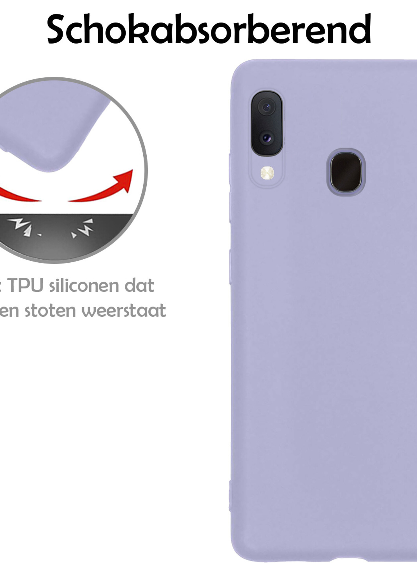 LUQ Hoesje Geschikt voor Samsung A20e Hoesje Siliconen Case Met 2x Screenprotector - Hoes Geschikt voor Samsung Galaxy A20e Hoes Siliconen - Lila