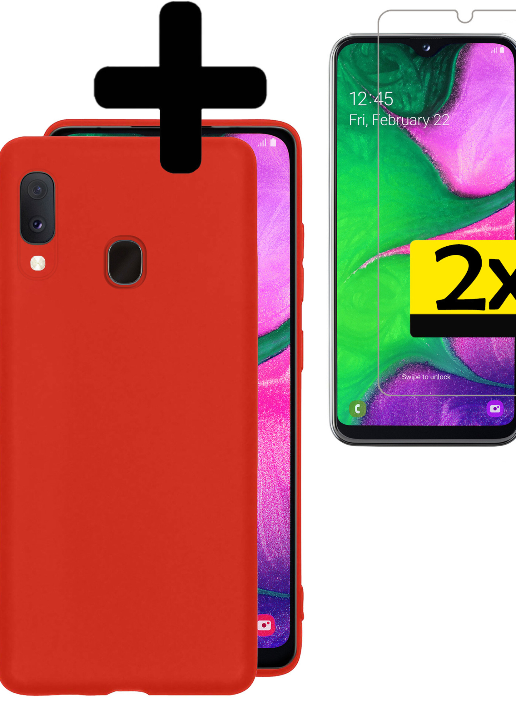 LUQ Hoesje Geschikt voor Samsung A20e Hoesje Siliconen Case Met 2x Screenprotector - Hoes Geschikt voor Samsung Galaxy A20e Hoes Siliconen - Rood