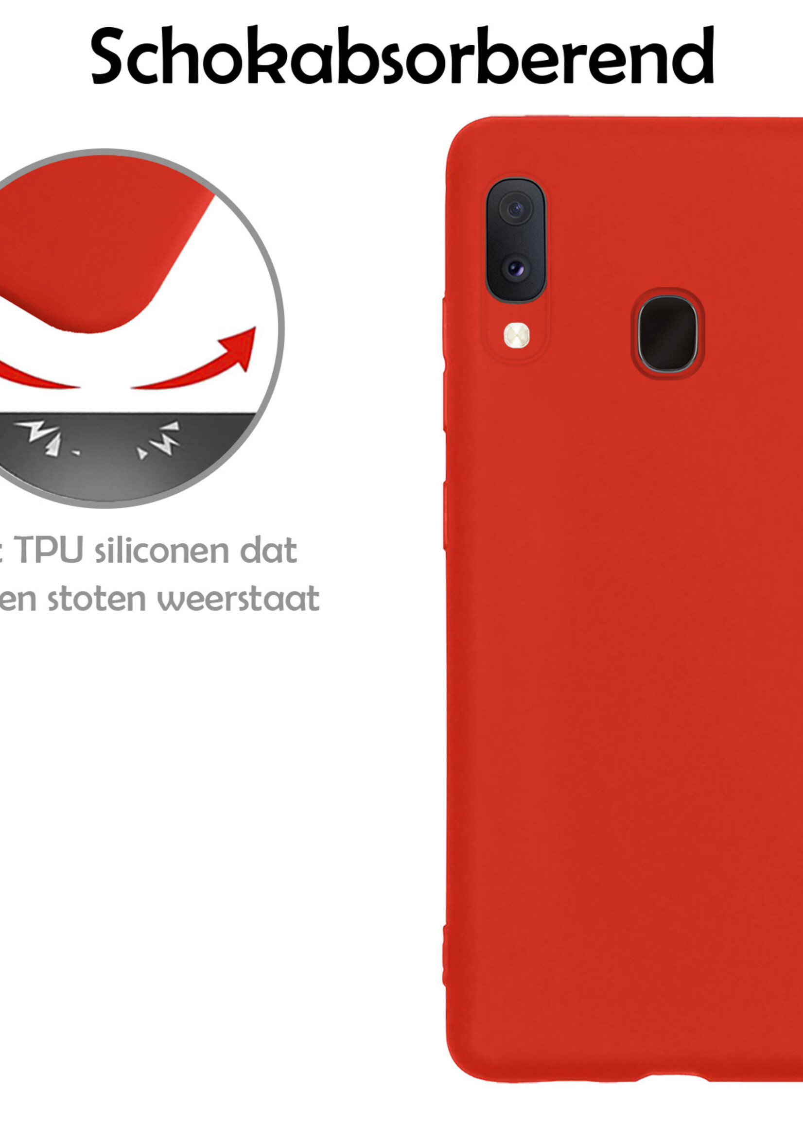 LUQ Hoesje Geschikt voor Samsung A20e Hoesje Siliconen Case Met 2x Screenprotector - Hoes Geschikt voor Samsung Galaxy A20e Hoes Siliconen - Rood