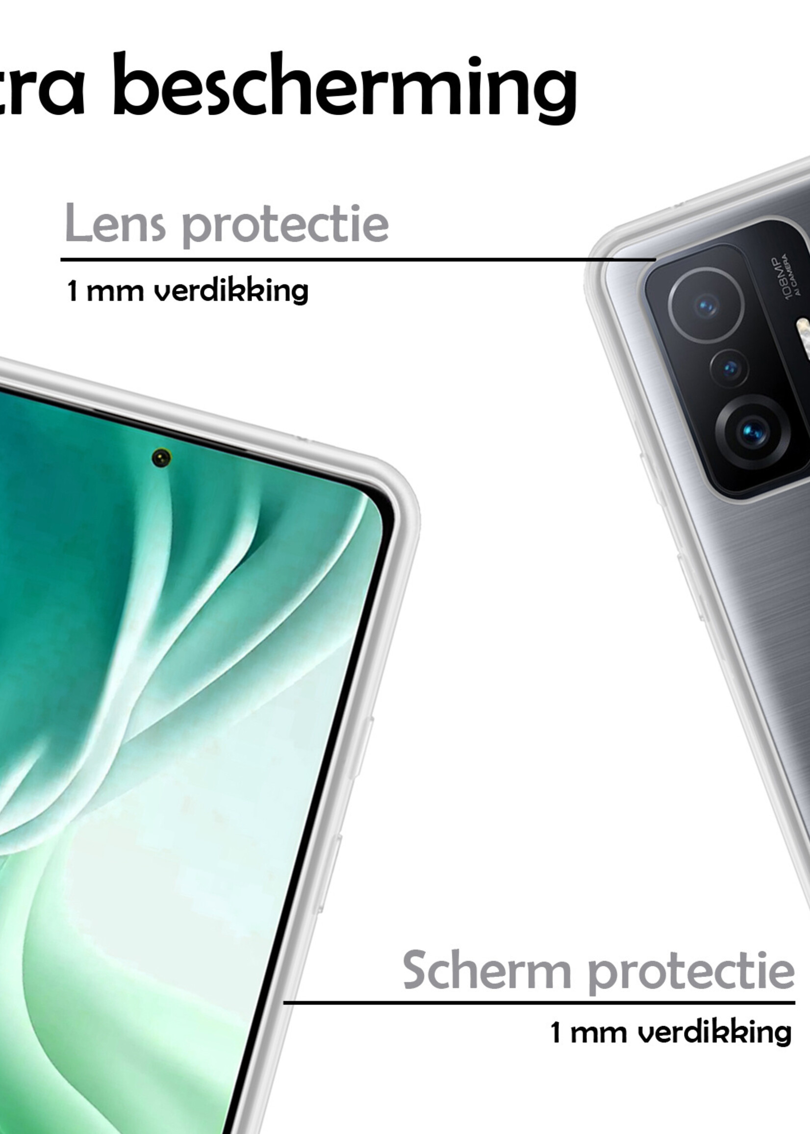 LUQ Hoesje Geschikt voor Xiaomi Mi 11T Hoesje Siliconen Case - Hoes Geschikt voor Xiaomi Mi 11T Hoes Siliconen - Transparant - 2 Stuks