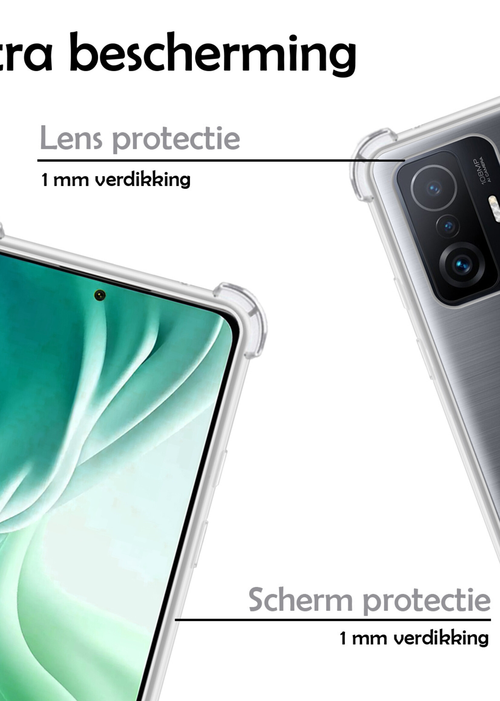 LUQ Hoesje Geschikt voor Xiaomi Mi 11T Hoesje Shockproof Case Siliconen - Hoes Geschikt voor Xiaomi Mi 11T Hoes Cover Siliconen - Transparant - 2 Stuks