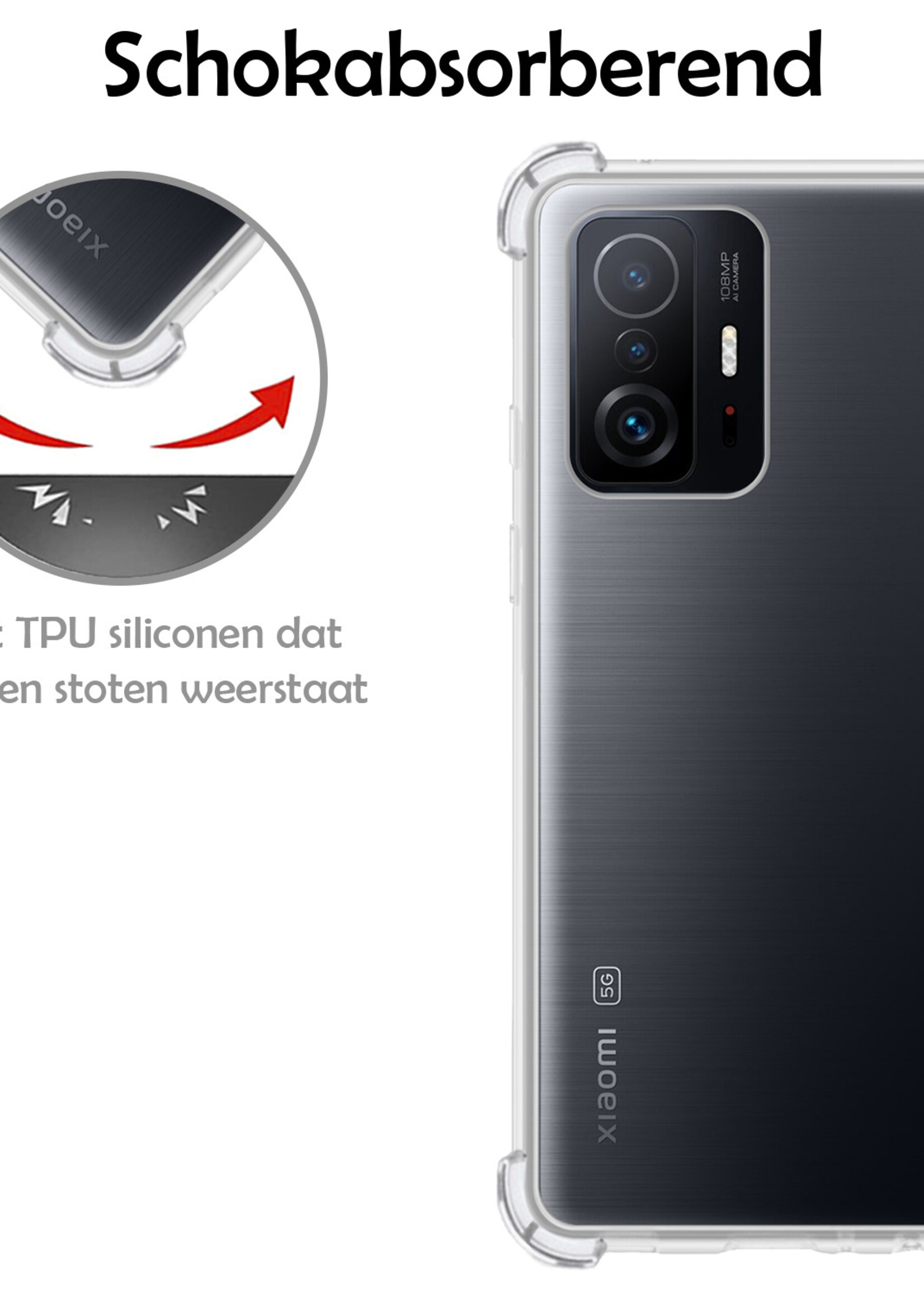 LUQ Hoesje Geschikt voor Xiaomi 11T Pro Hoesje Shockproof Case Siliconen - Hoes Geschikt voor Xiaomi 11T Pro Hoes Cover Siliconen - Transparant - 2 Stuks