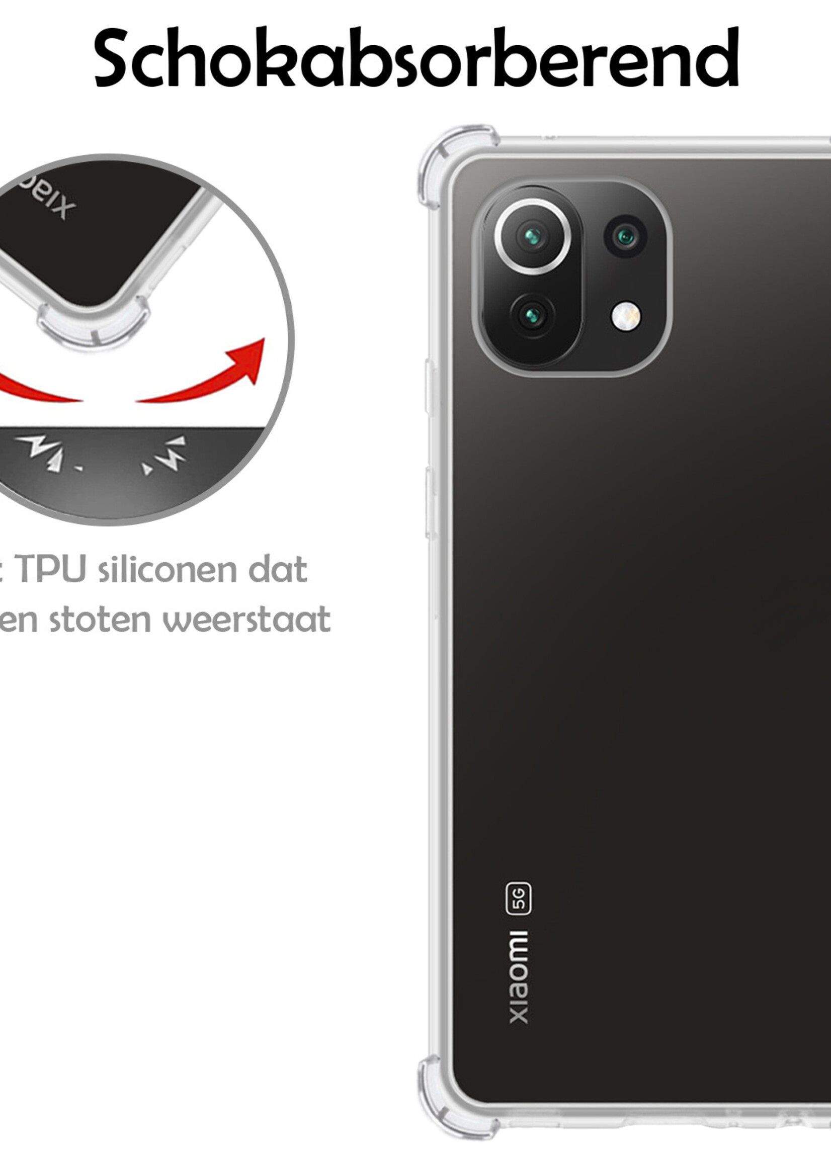 LUQ Hoesje Geschikt voor Xiaomi Mi 11 Hoesje Shockproof Case Siliconen - Hoes Geschikt voor Xiaomi Mi 11 Hoes Cover Siliconen - Transparant