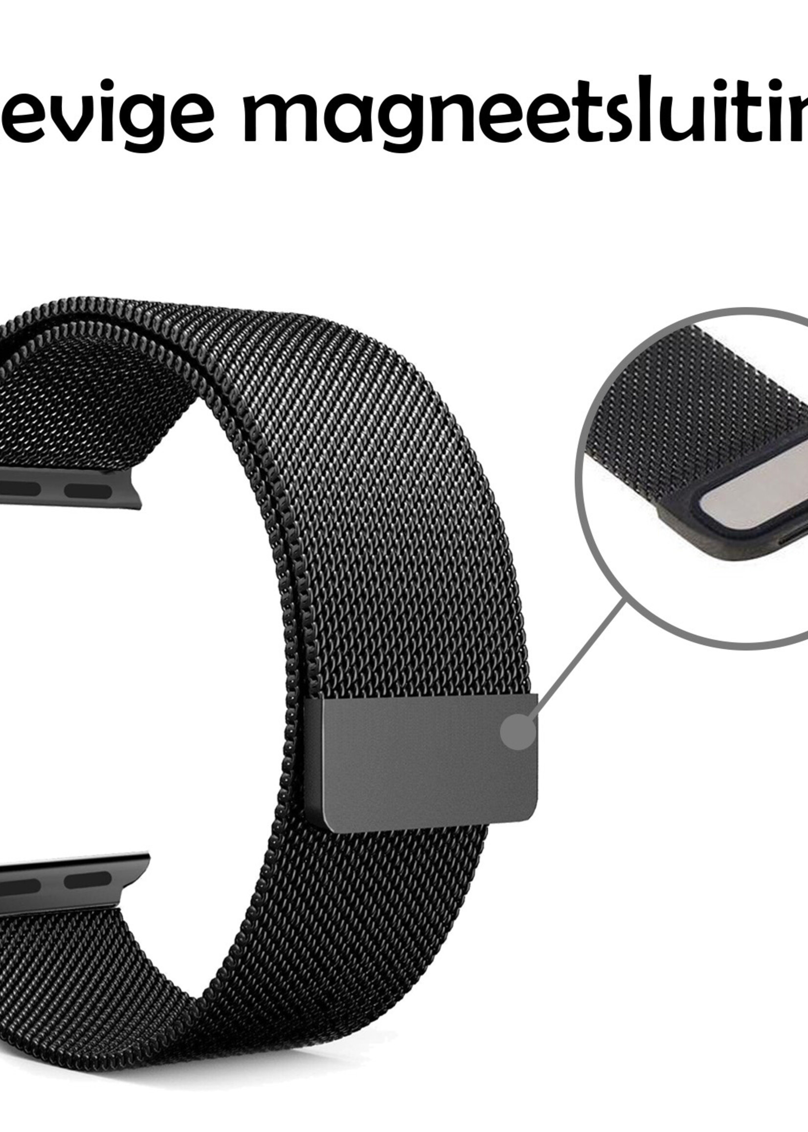 LUQ Geschikt Voor Apple Watch 7 Bandje 45 mm - Bandje Geschikt Voor Apple Watch 7 Milanees - Zwart