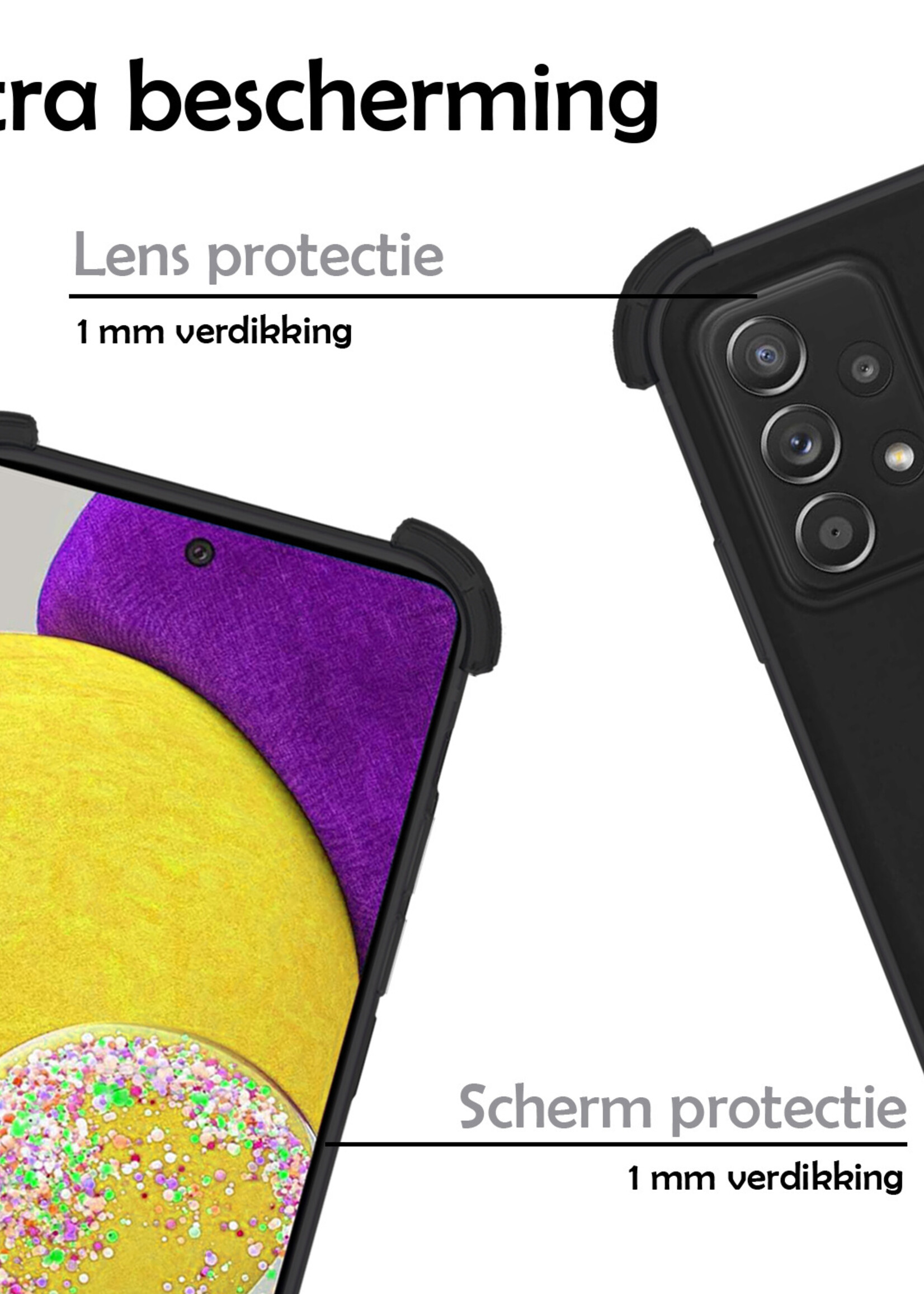 LUQ Hoesje Geschikt voor Samsung A52 Hoesje Shockproof Case Siliconen Met 2x Screenprotector - Hoes Geschikt voor Samsung Galaxy A52 Hoes Cover Siliconen - Zwart
