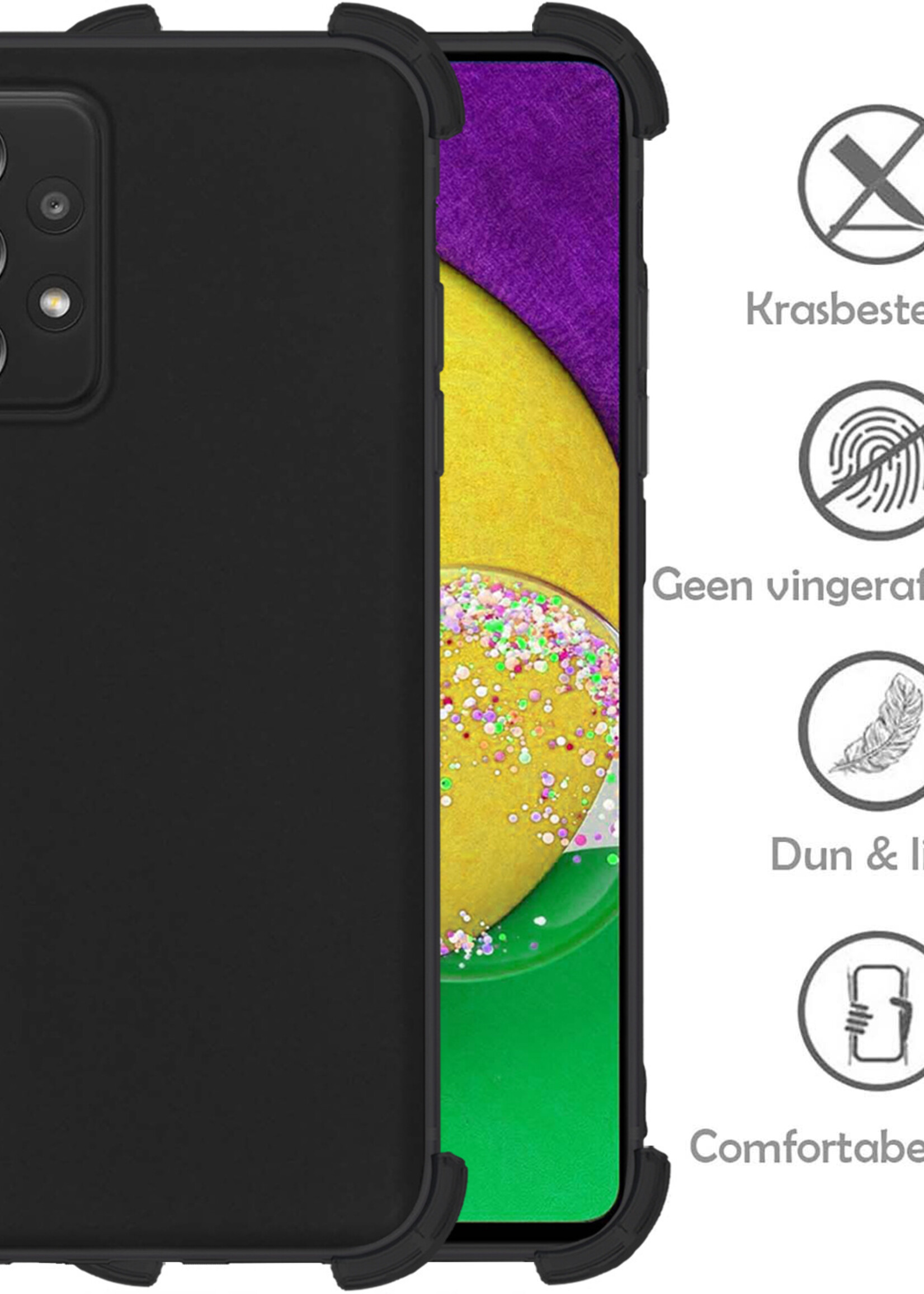 LUQ Hoesje Geschikt voor Samsung A52s Hoesje Shockproof Case Siliconen Met 2x Screenprotector - Hoes Geschikt voor Samsung Galaxy A52s 5G Hoes Cover Siliconen - Zwart