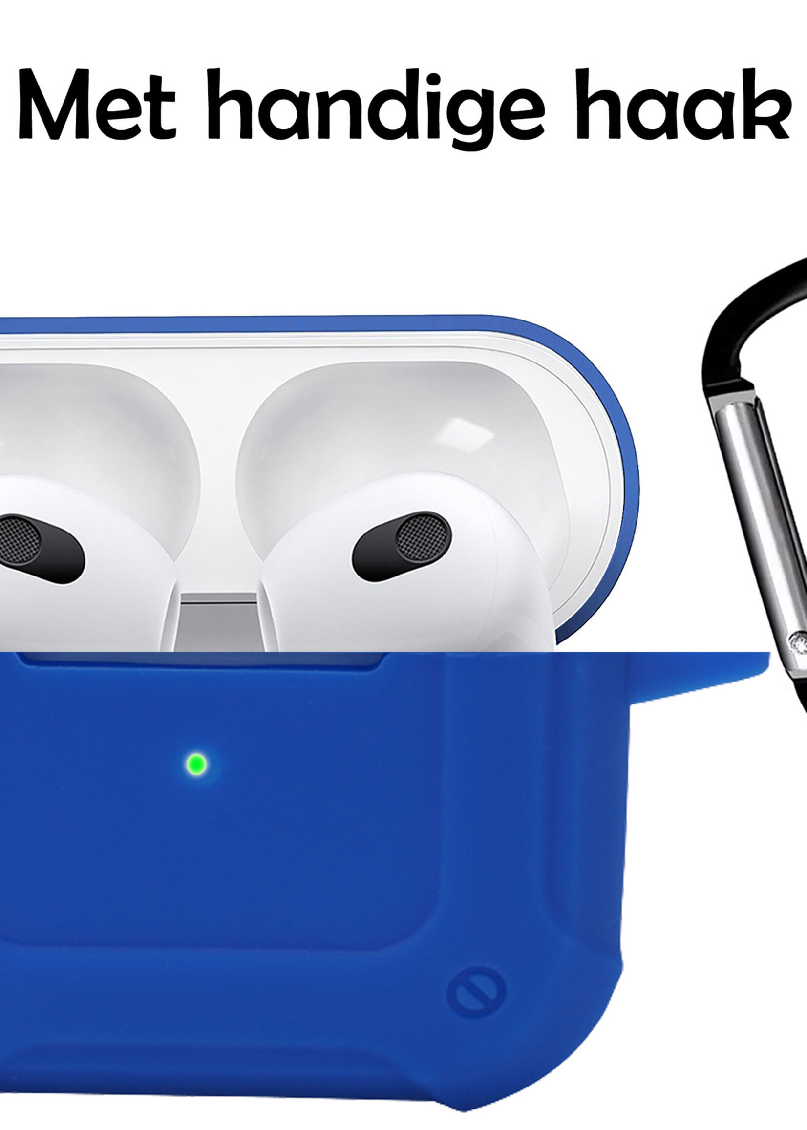 LUQ Hoesje Geschikt voor AirPods 3 Hoesje Siliconen Case Schockproof Met Karabijnhaak - Hoes Geschikt voor Apple AirPods 3 Case Hoesje - Donkerblauw
