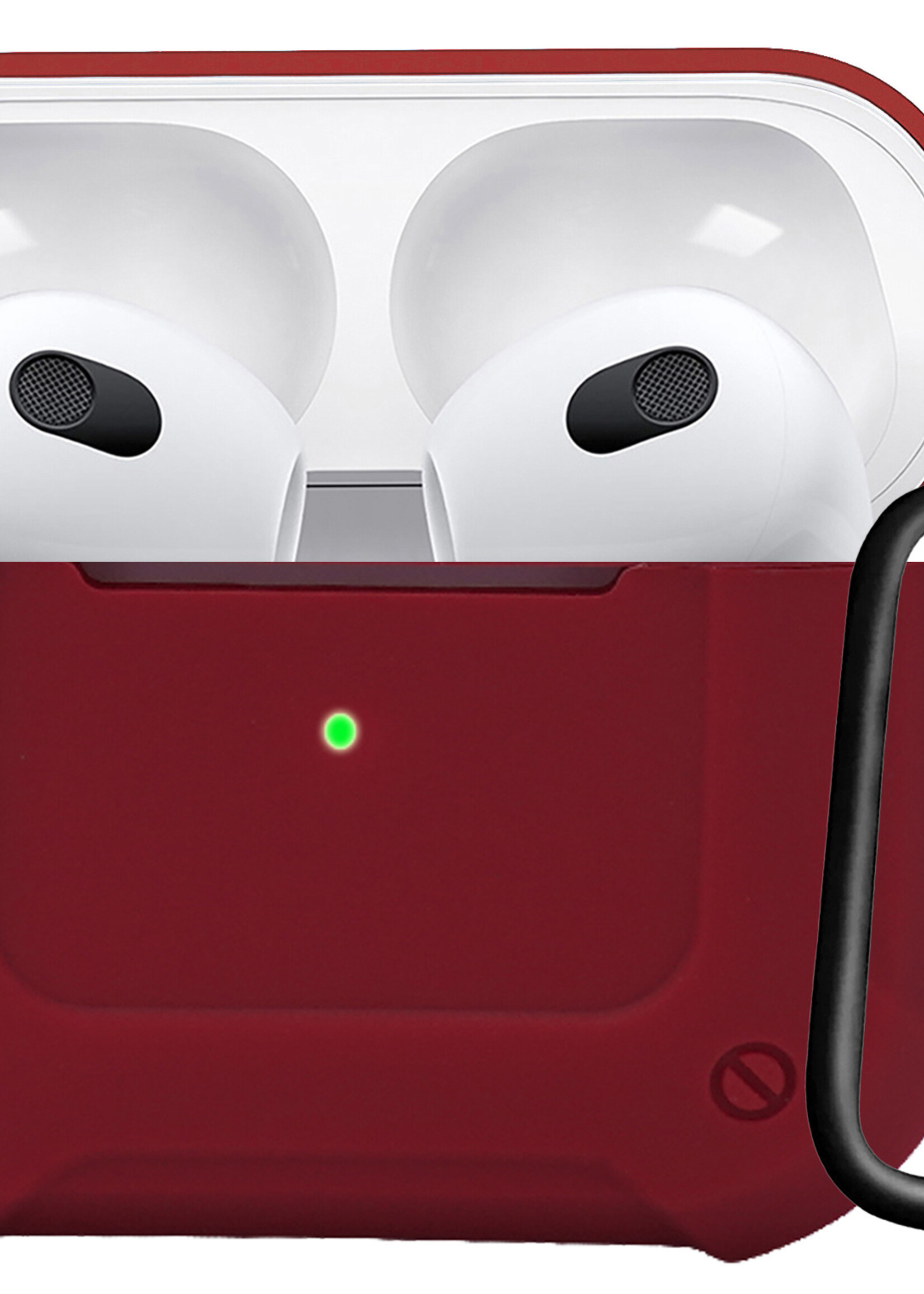 LUQ Hoesje Geschikt voor AirPods 3 Hoesje Siliconen Case Schockproof Met Karabijnhaak - Hoes Geschikt voor Apple AirPods 3 Case Hoesje - Donkerrood