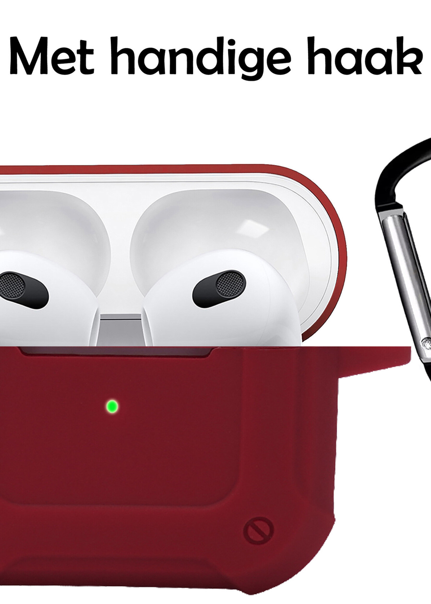 LUQ Hoesje Geschikt voor AirPods 3 Hoesje Siliconen Case Schockproof Met Karabijnhaak - Hoes Geschikt voor Apple AirPods 3 Case Hoesje - Donkerrood