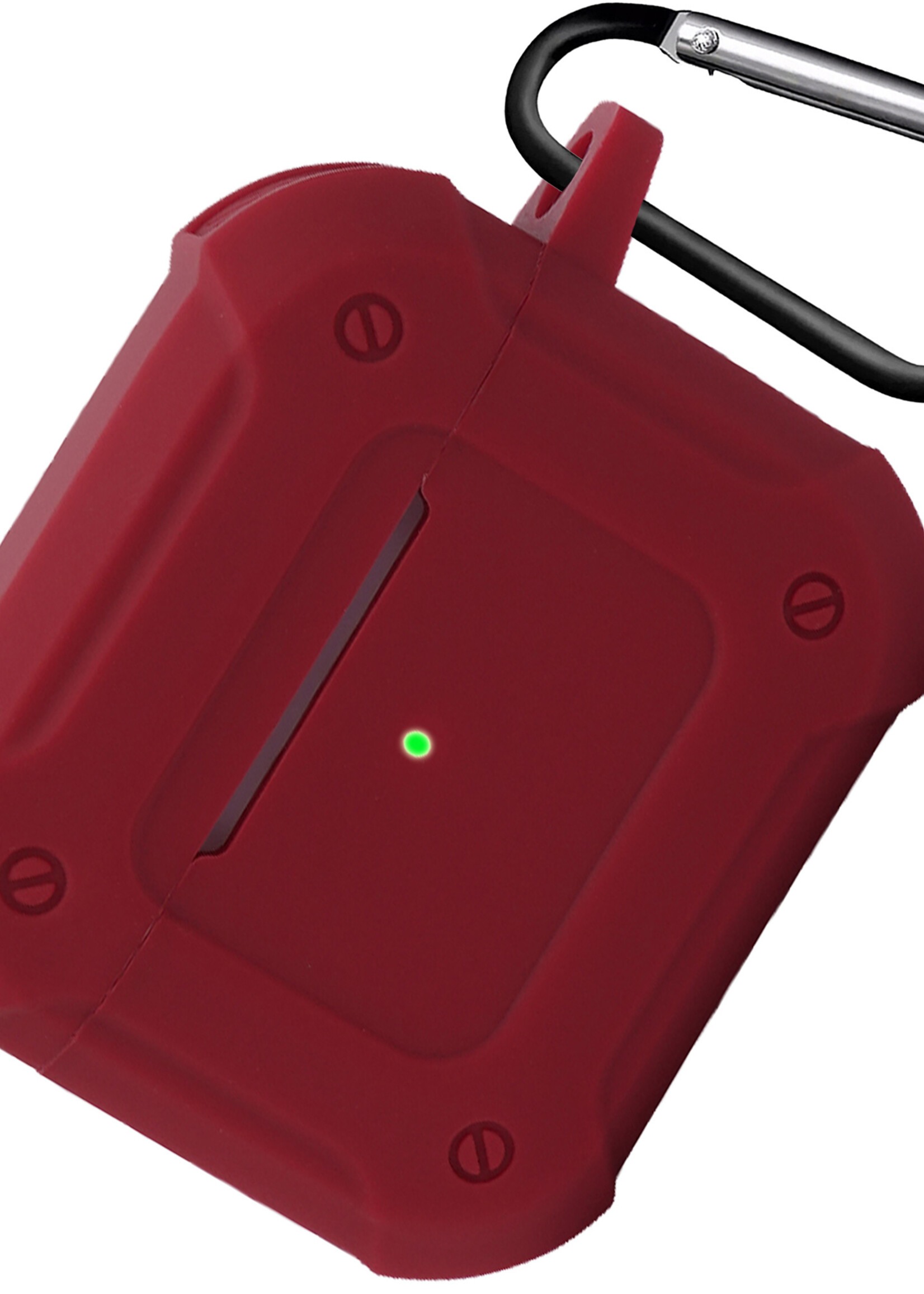 LUQ Hoesje Geschikt voor AirPods 3 Hoesje Siliconen Case Schockproof Met Karabijnhaak - Hoes Geschikt voor Apple AirPods 3 Case Hoesje - Donkerrood