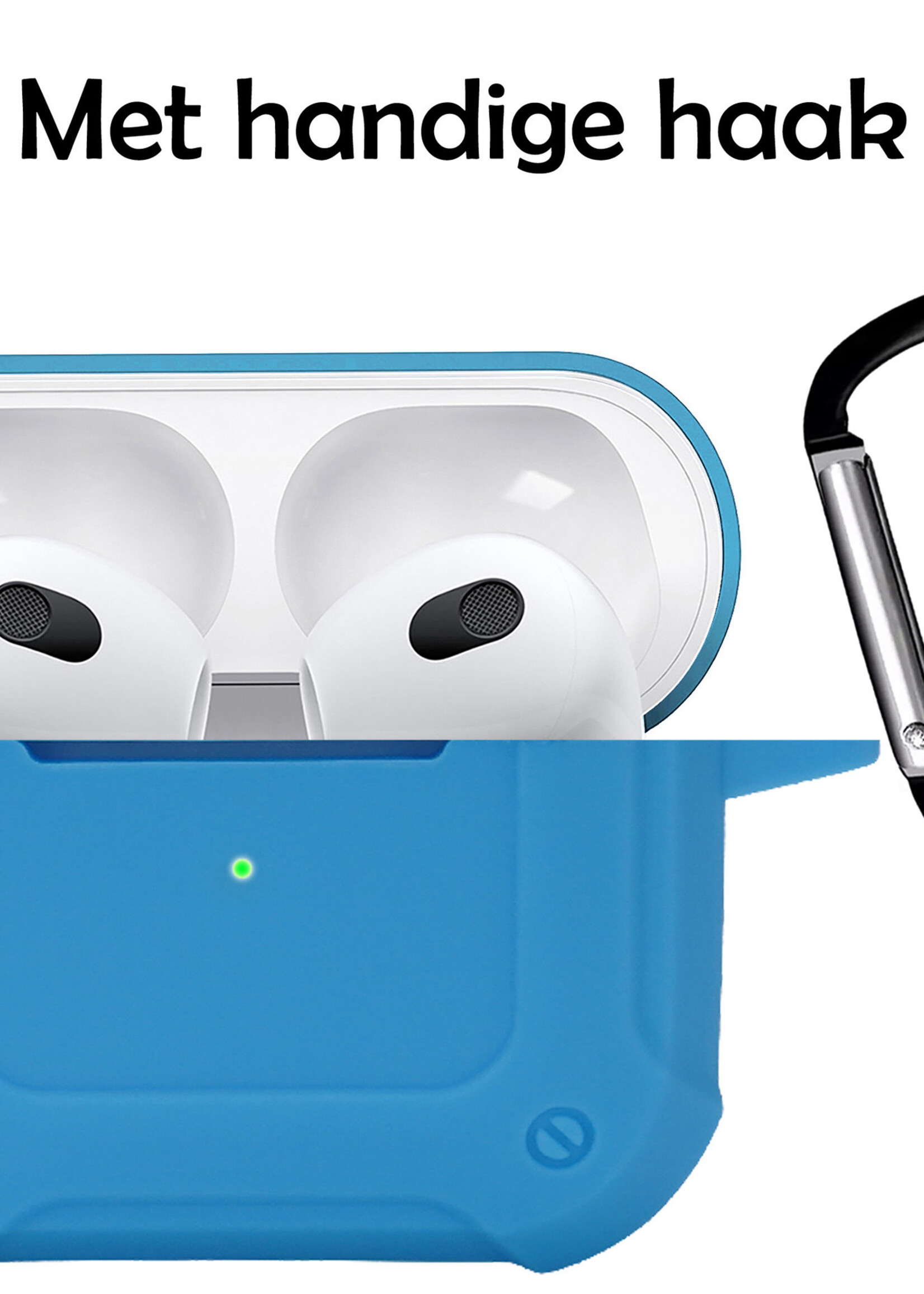 LUQ Hoesje Geschikt voor AirPods 3 Hoesje Siliconen Case Schockproof Met Karabijnhaak - Hoes Geschikt voor Apple AirPods 3 Case Hoesje - Lichtblauw
