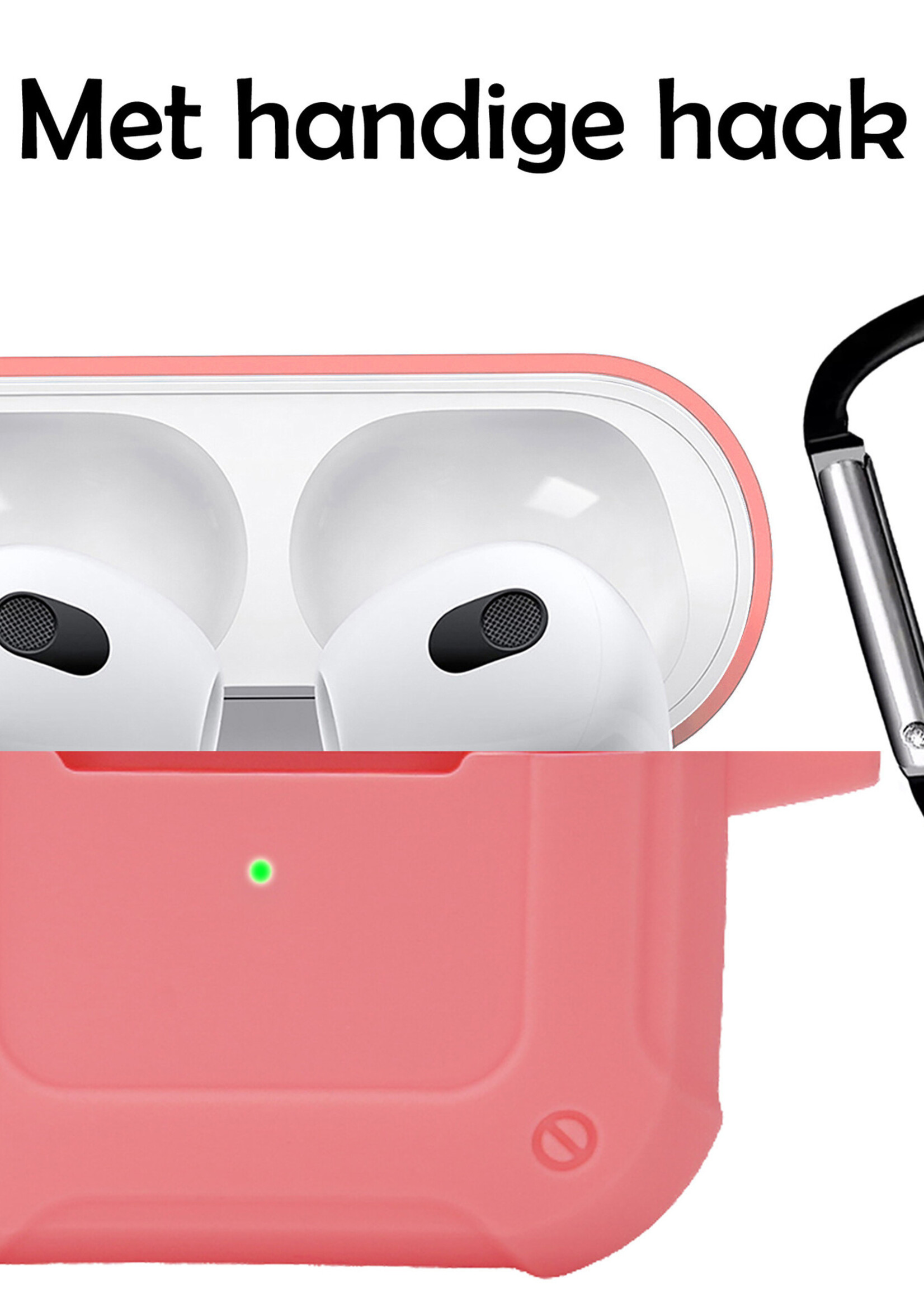 LUQ Hoesje Geschikt voor AirPods 3 Hoesje Siliconen Case Schockproof Met Karabijnhaak - Hoes Geschikt voor Apple AirPods 3 Case Hoesje - Roze