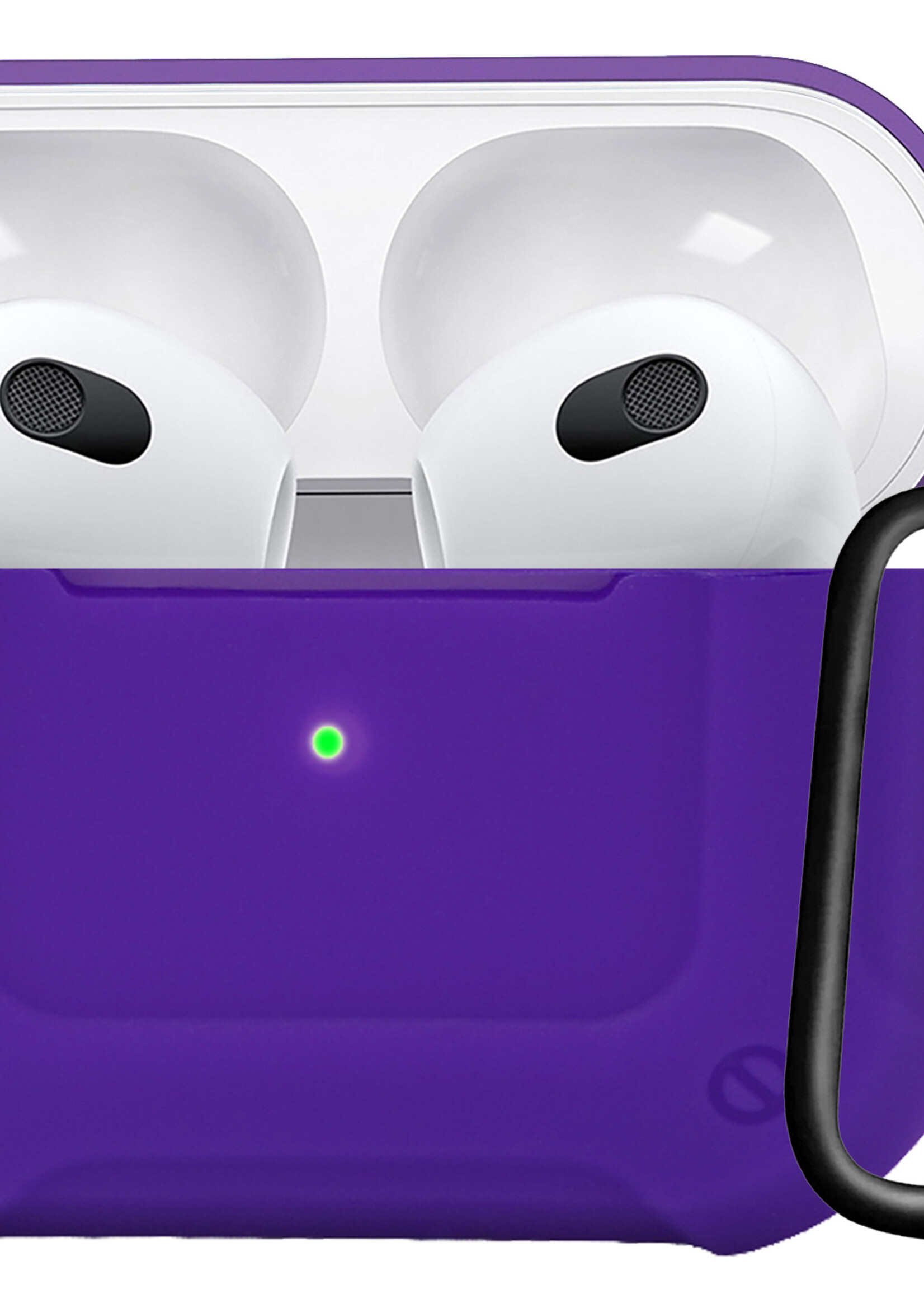 LUQ Hoesje Geschikt voor AirPods 3 Hoesje Siliconen Case Schockproof Met Karabijnhaak - Hoes Geschikt voor Apple AirPods 3 Case Hoesje - Paars