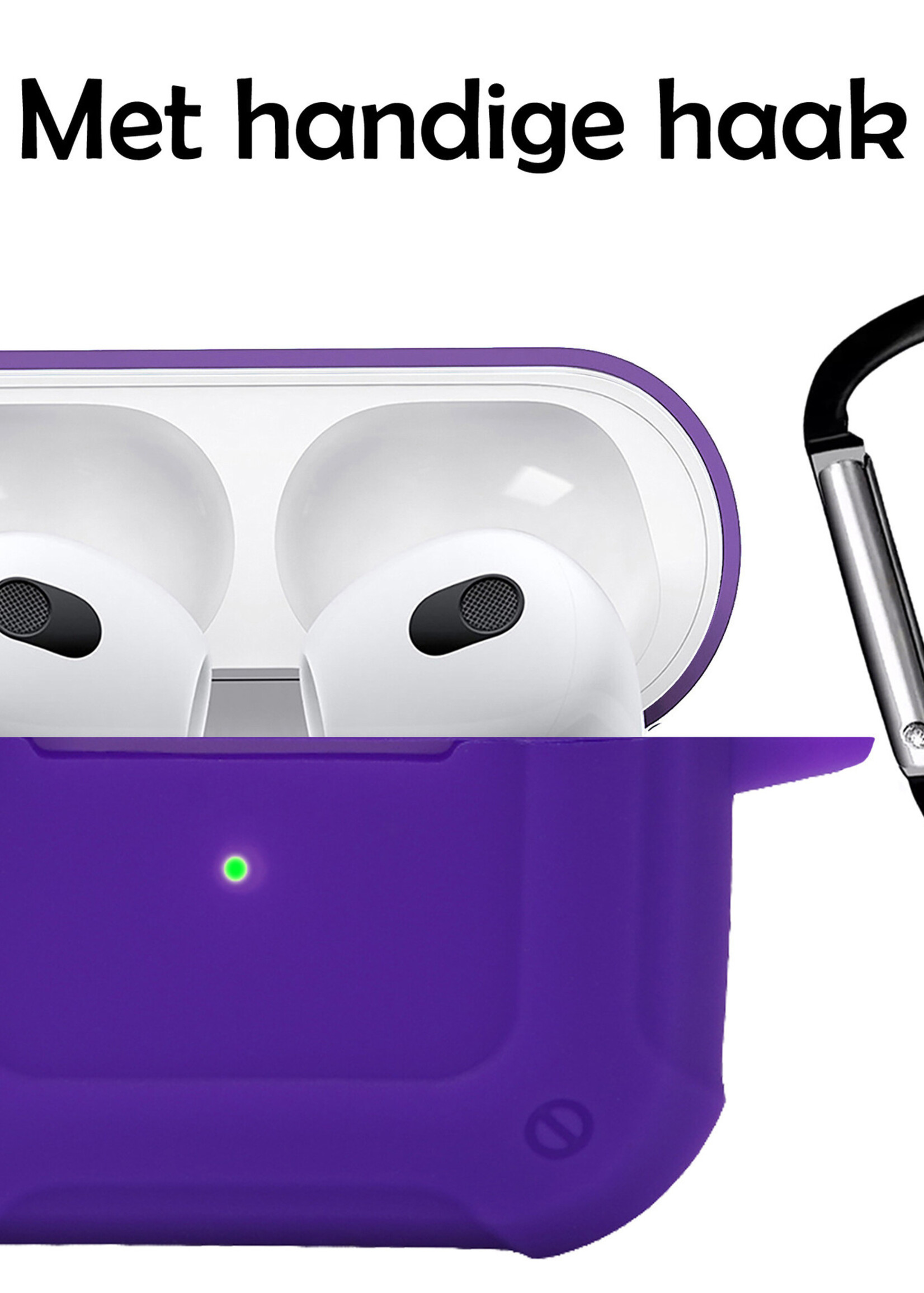 LUQ Hoesje Geschikt voor AirPods 3 Hoesje Siliconen Case Schockproof Met Karabijnhaak - Hoes Geschikt voor Apple AirPods 3 Case Hoesje - Paars