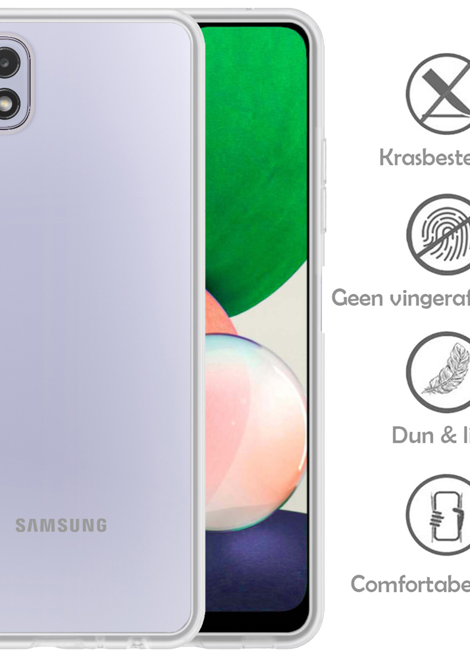LUQ Hoesje Geschikt voor Samsung M22 Hoesje Siliconen Case Met Screenprotector - Hoes Geschikt voor Samsung Galaxy M22 Hoes Siliconen - Transparant
