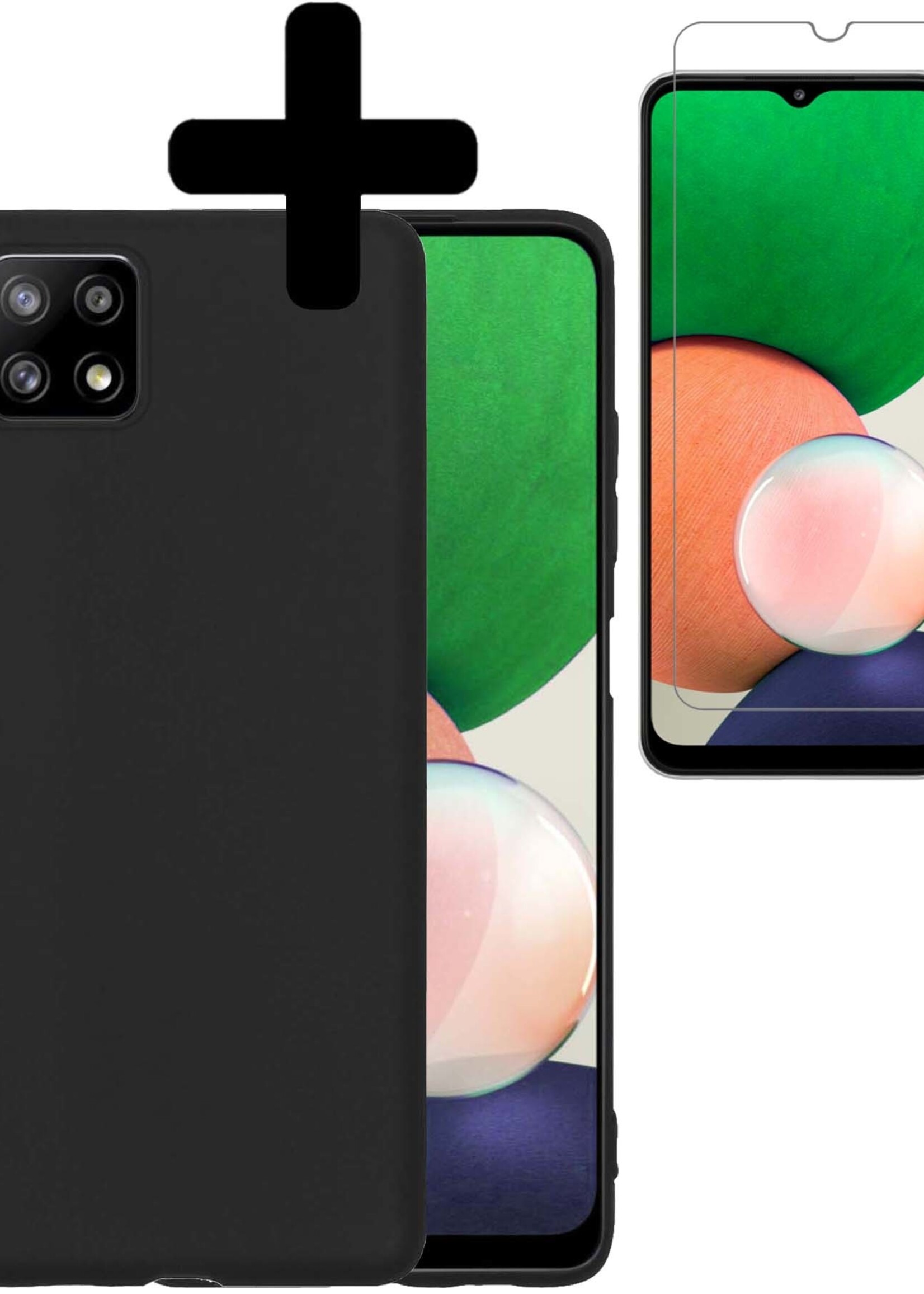 LUQ Hoesje Geschikt voor Samsung M22 Hoesje Siliconen Case Met Screenprotector - Hoes Geschikt voor Samsung Galaxy M22 Hoes Siliconen - Zwart