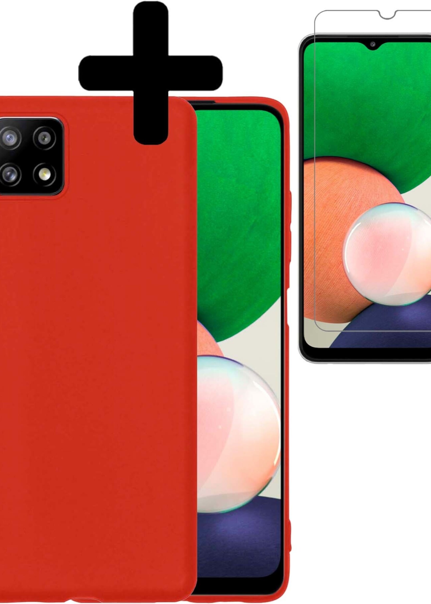 LUQ Hoesje Geschikt voor Samsung M22 Hoesje Siliconen Case Met Screenprotector - Hoes Geschikt voor Samsung Galaxy M22 Hoes Siliconen - Rood