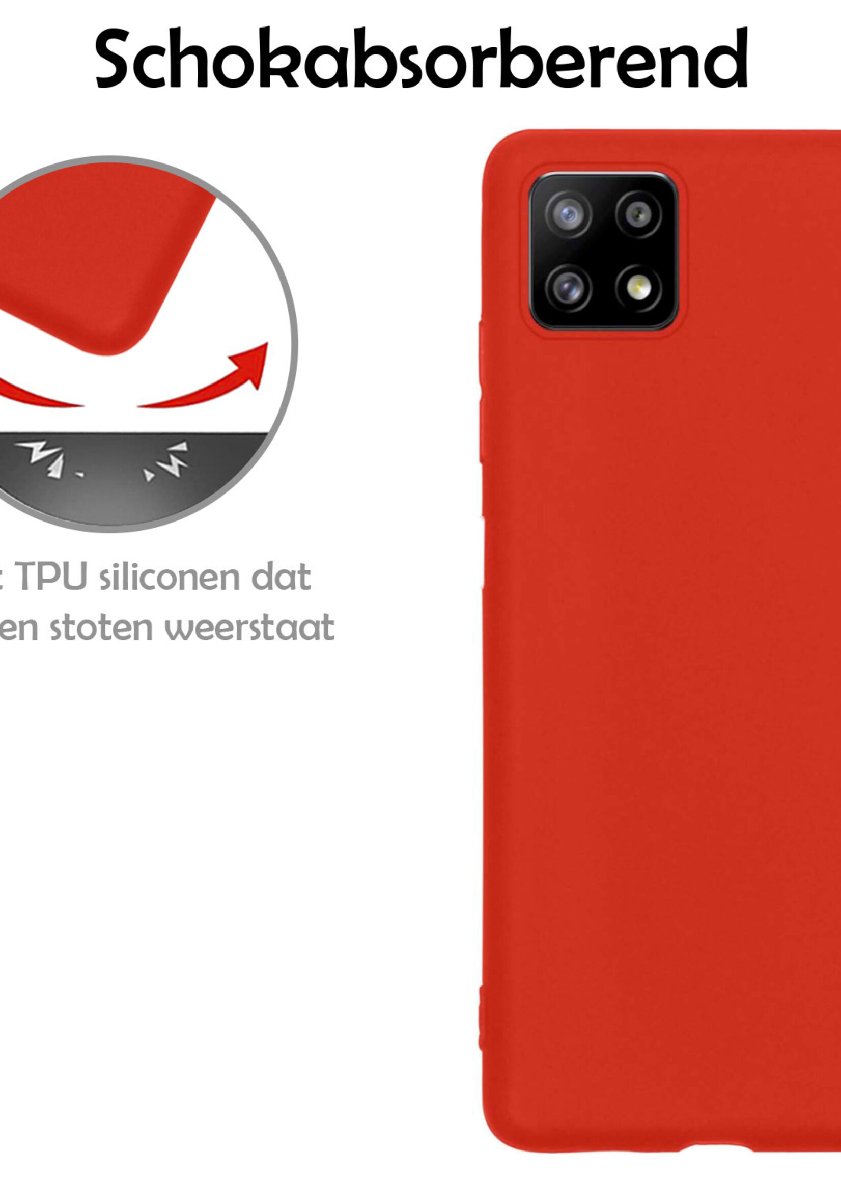 LUQ Hoesje Geschikt voor Samsung M22 Hoesje Siliconen Case Met Screenprotector - Hoes Geschikt voor Samsung Galaxy M22 Hoes Siliconen - Rood